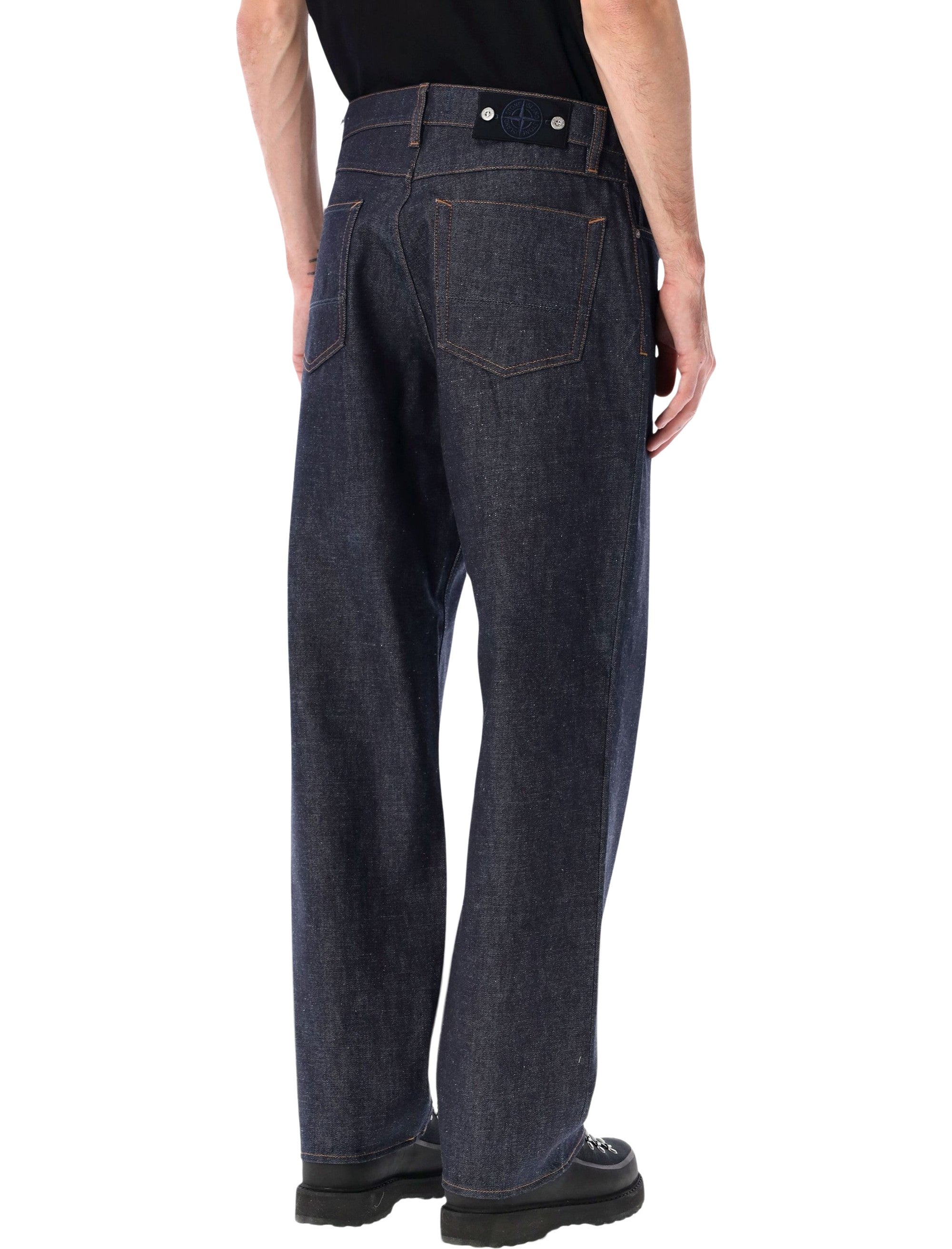 Stone Island indigo raw denim loose jeans Cotton