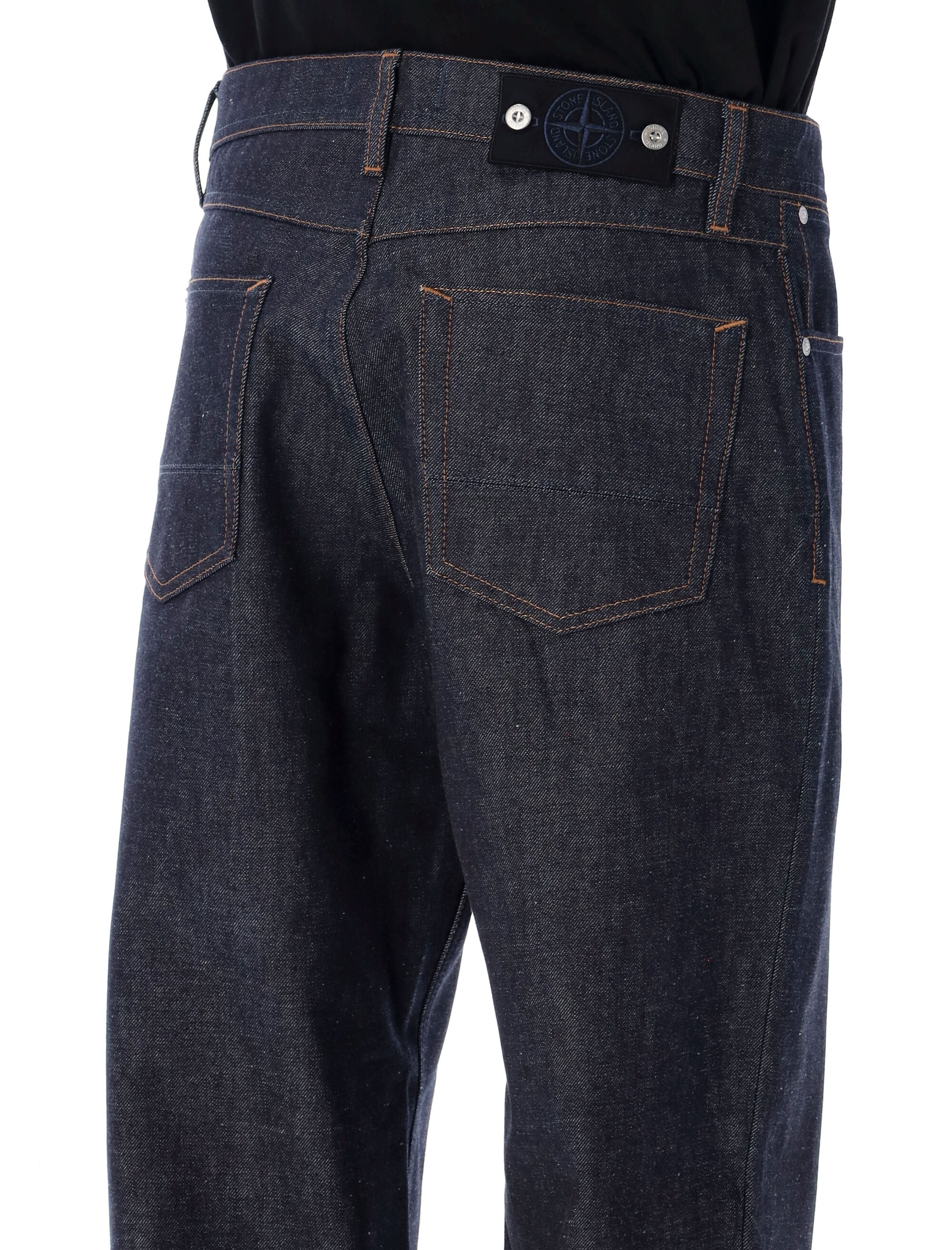 Stone Island indigo raw denim loose jeans Cotton