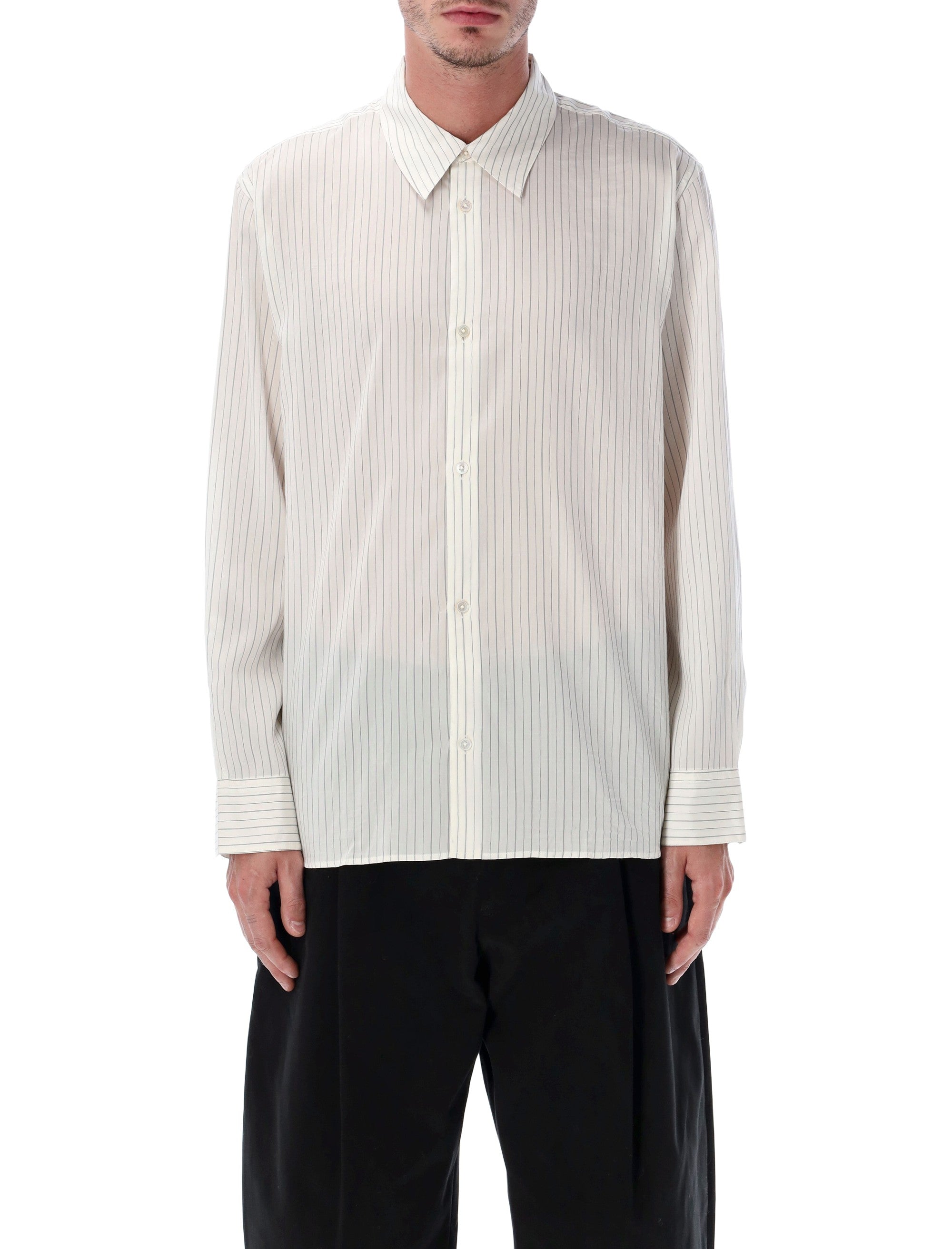 Studio Nicholson View Striped Silk Shirt Ecru Black