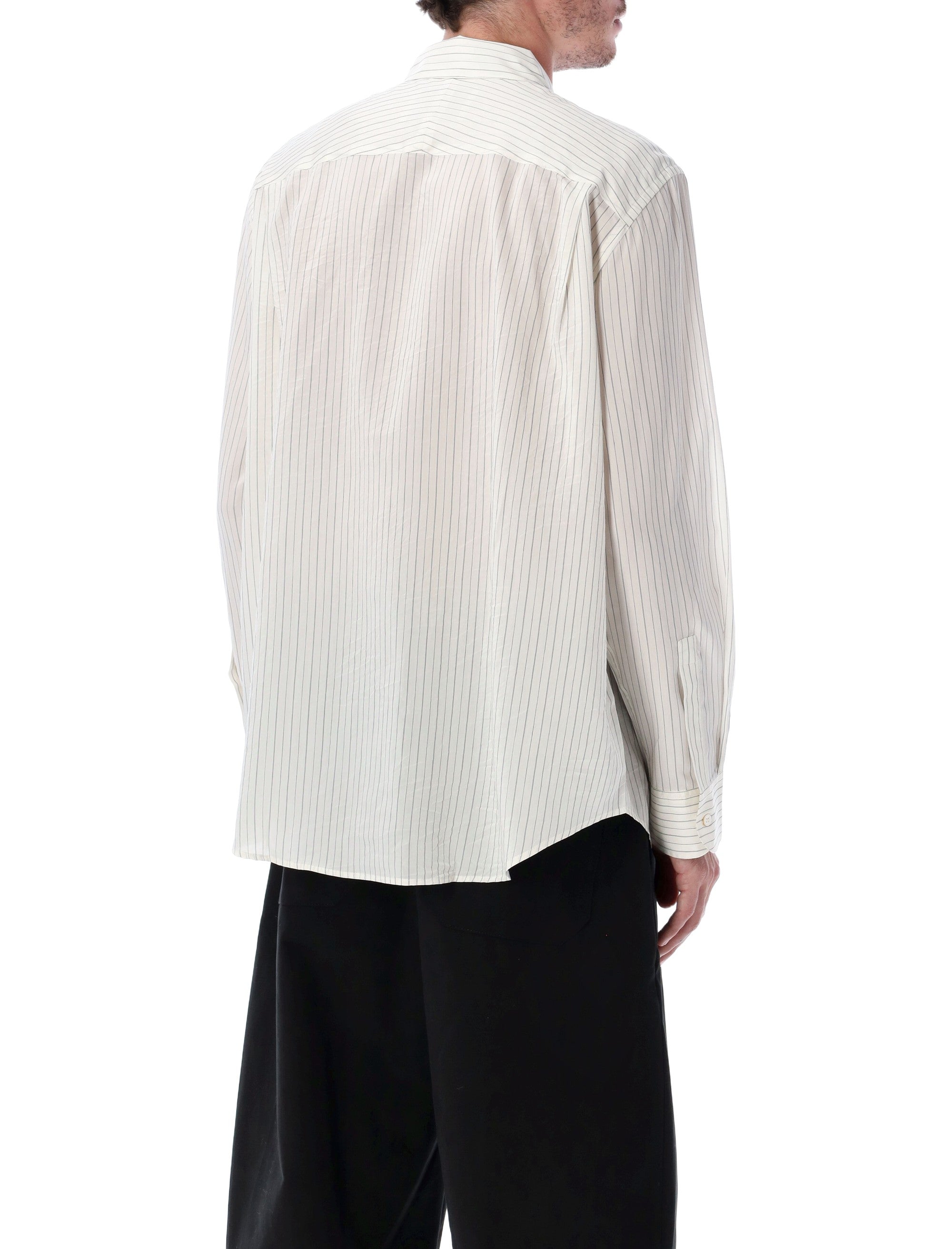 Studio Nicholson View Striped Silk Shirt Ecru Black