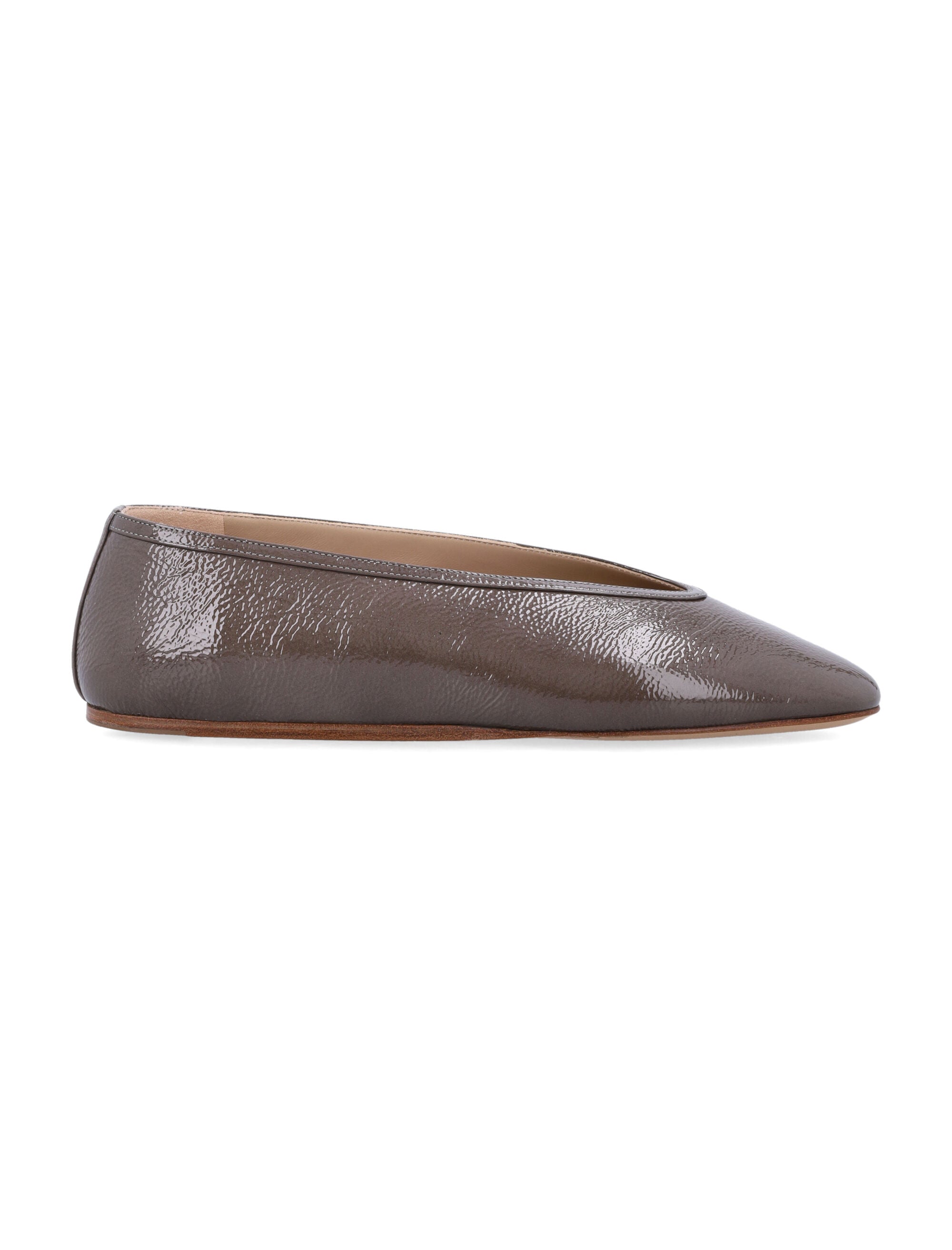 Luna Taupe Patent Leather Slippers Upper Flat Shoes