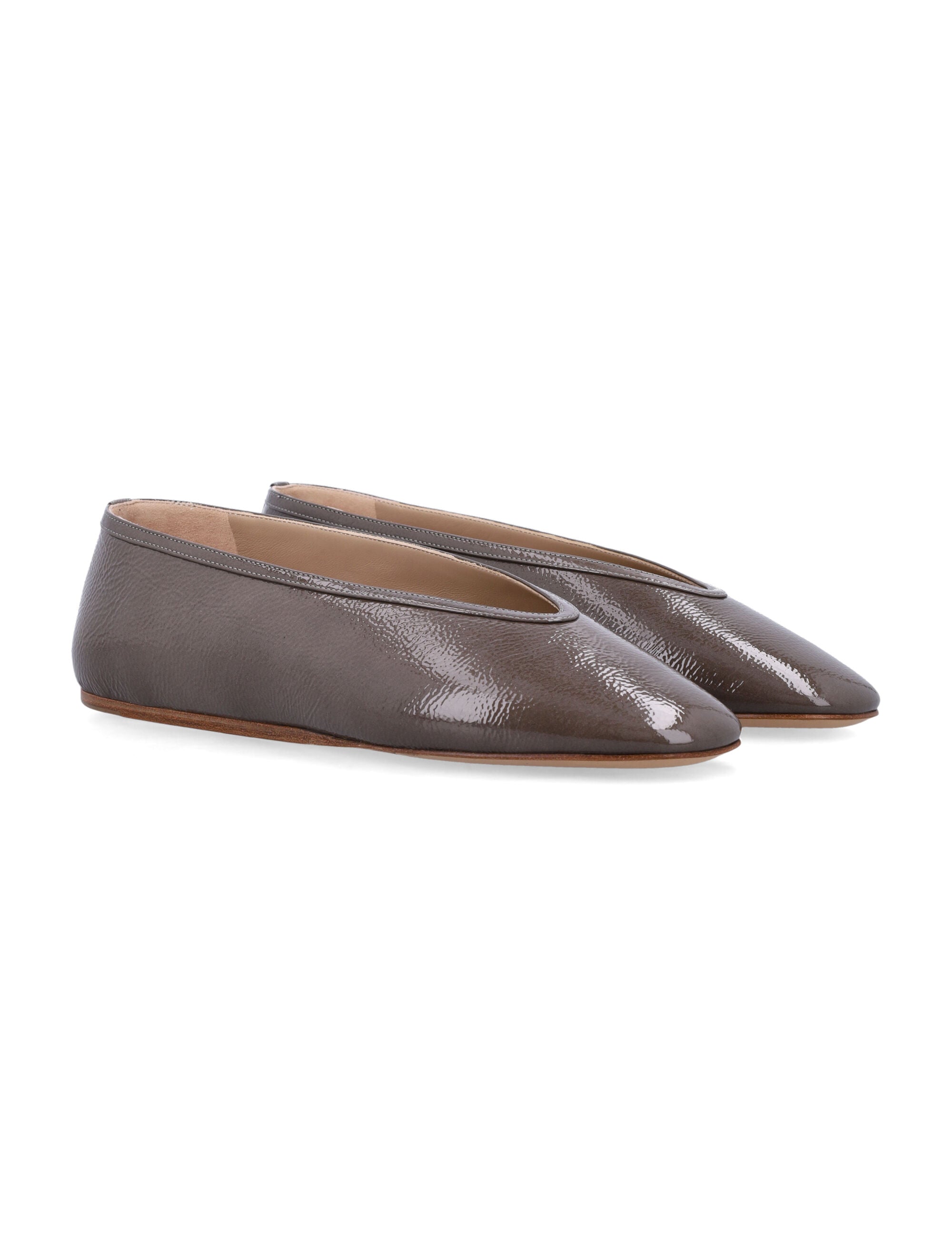 Luna Taupe Patent Leather Slippers Upper Flat Shoes