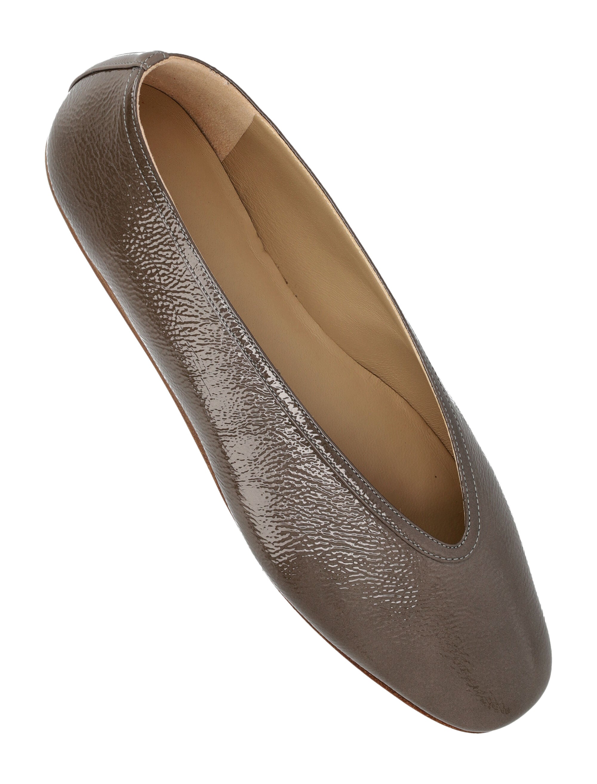 Luna Taupe Patent Leather Slippers Upper Flat Shoes