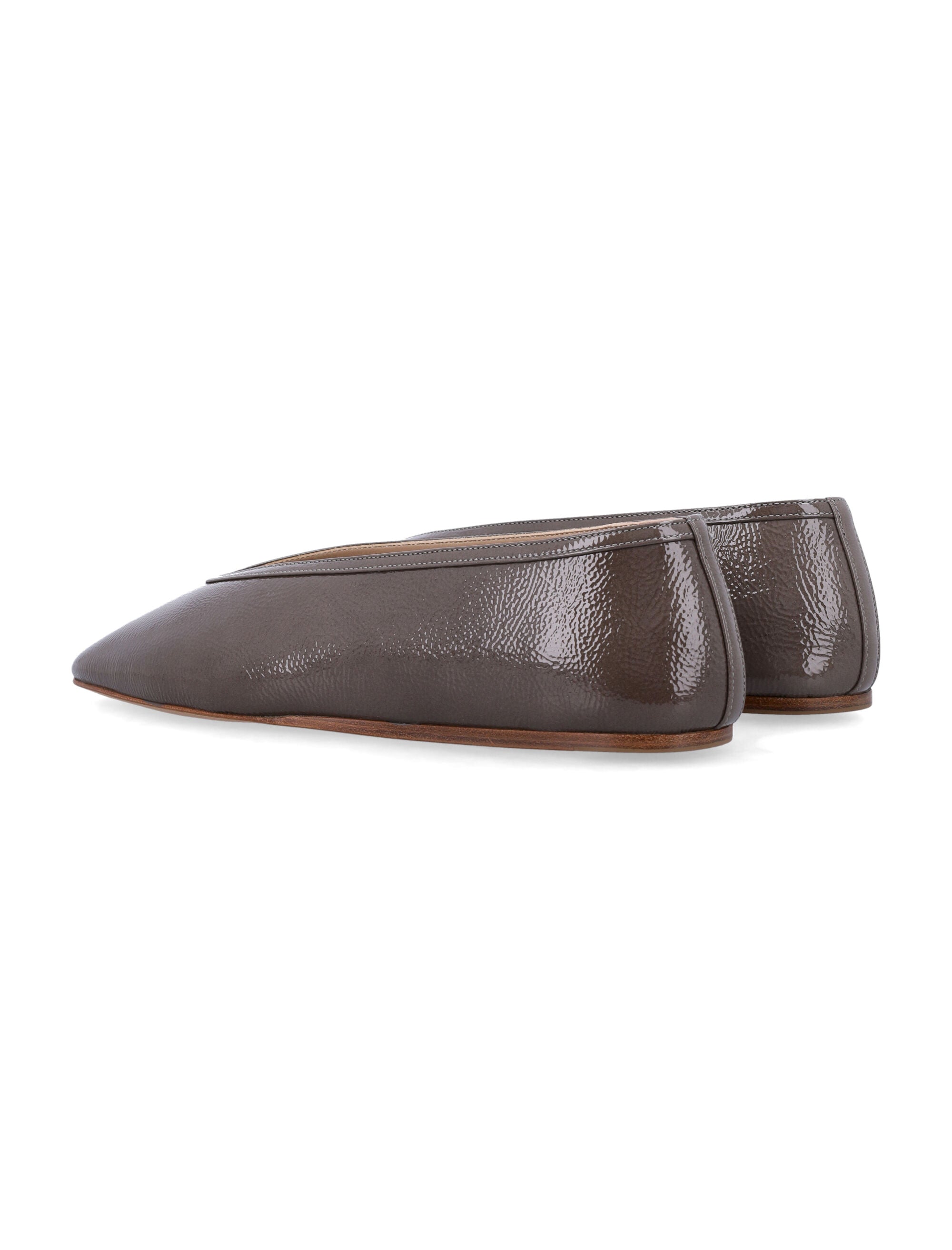 Luna Taupe Patent Leather Slippers Upper Flat Shoes