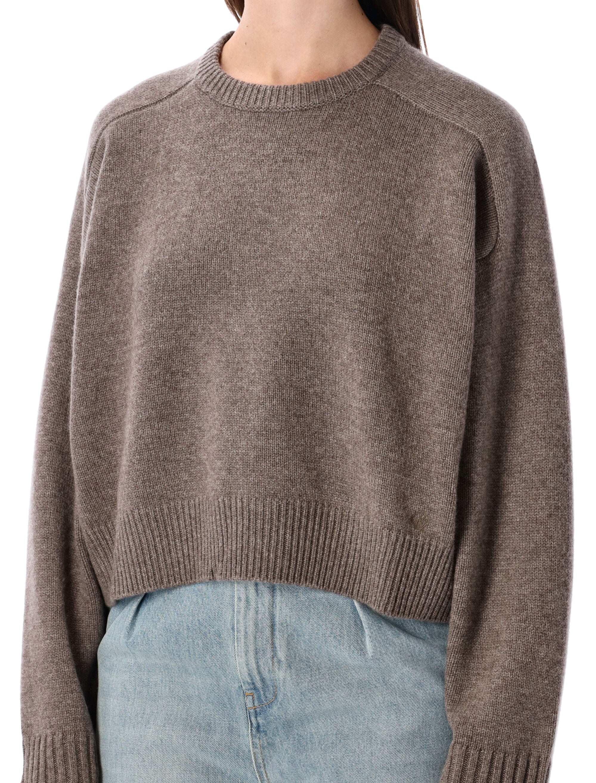 Bruzzi Cropped Wool and Cashmere Sweater Taupe Melange