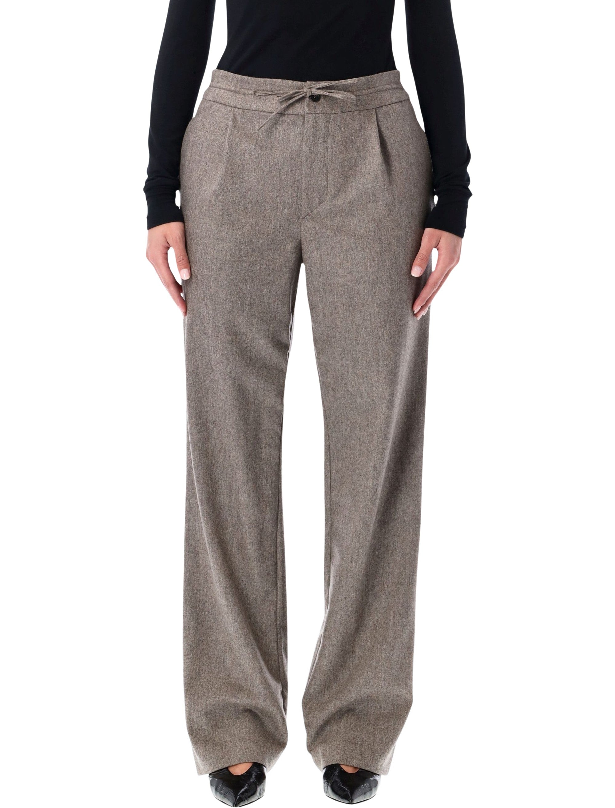 LouLou de Saison Harlem wool-blend flannel trousers Taupe Melange Virgin Wool Pant