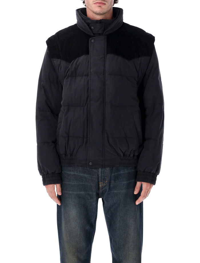 Marant Dawson Short Puffer Jacket in Cotton and Velvet Black Down