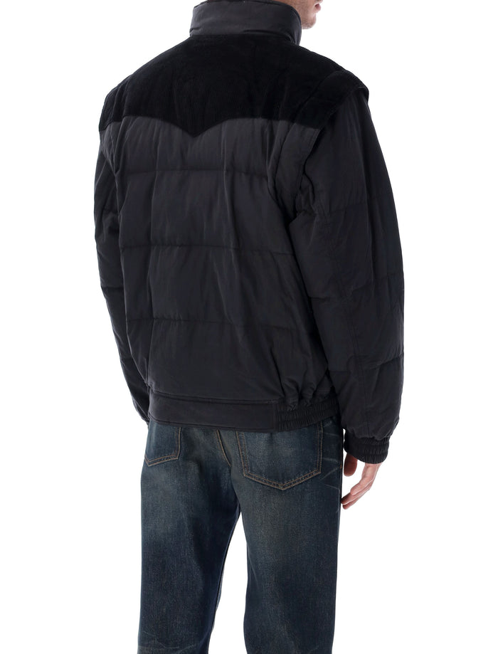 Marant Dawson Short Puffer Jacket in Cotton and Velvet Black Down
