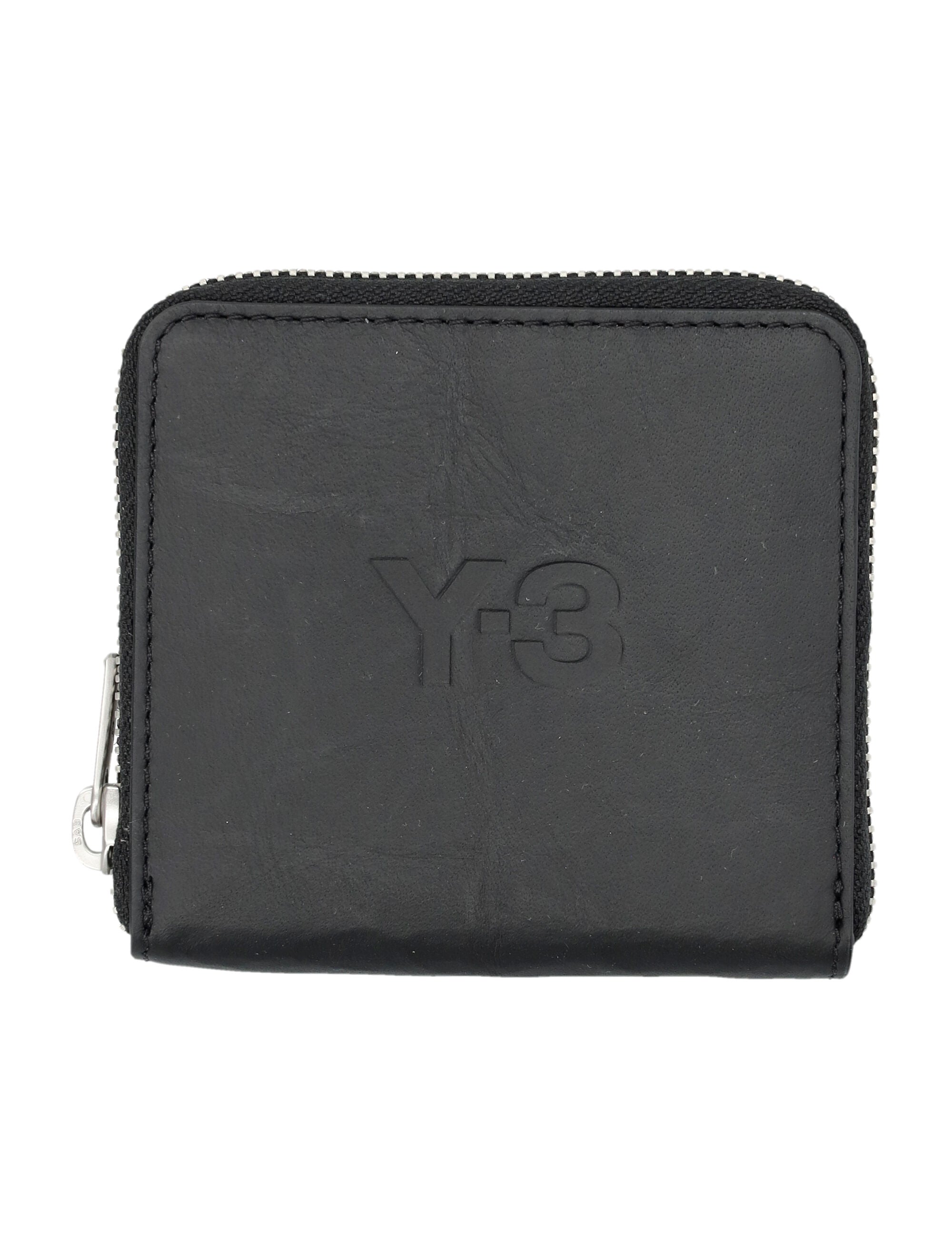 All-around zip crinkle leather wallet Black