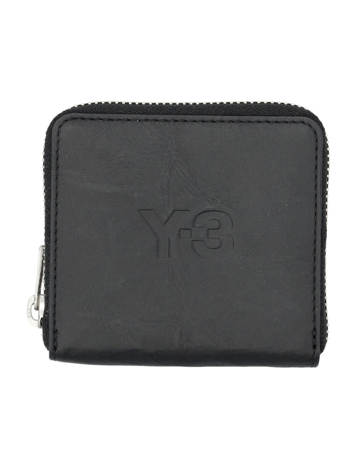 All-around zip crinkle leather wallet Black