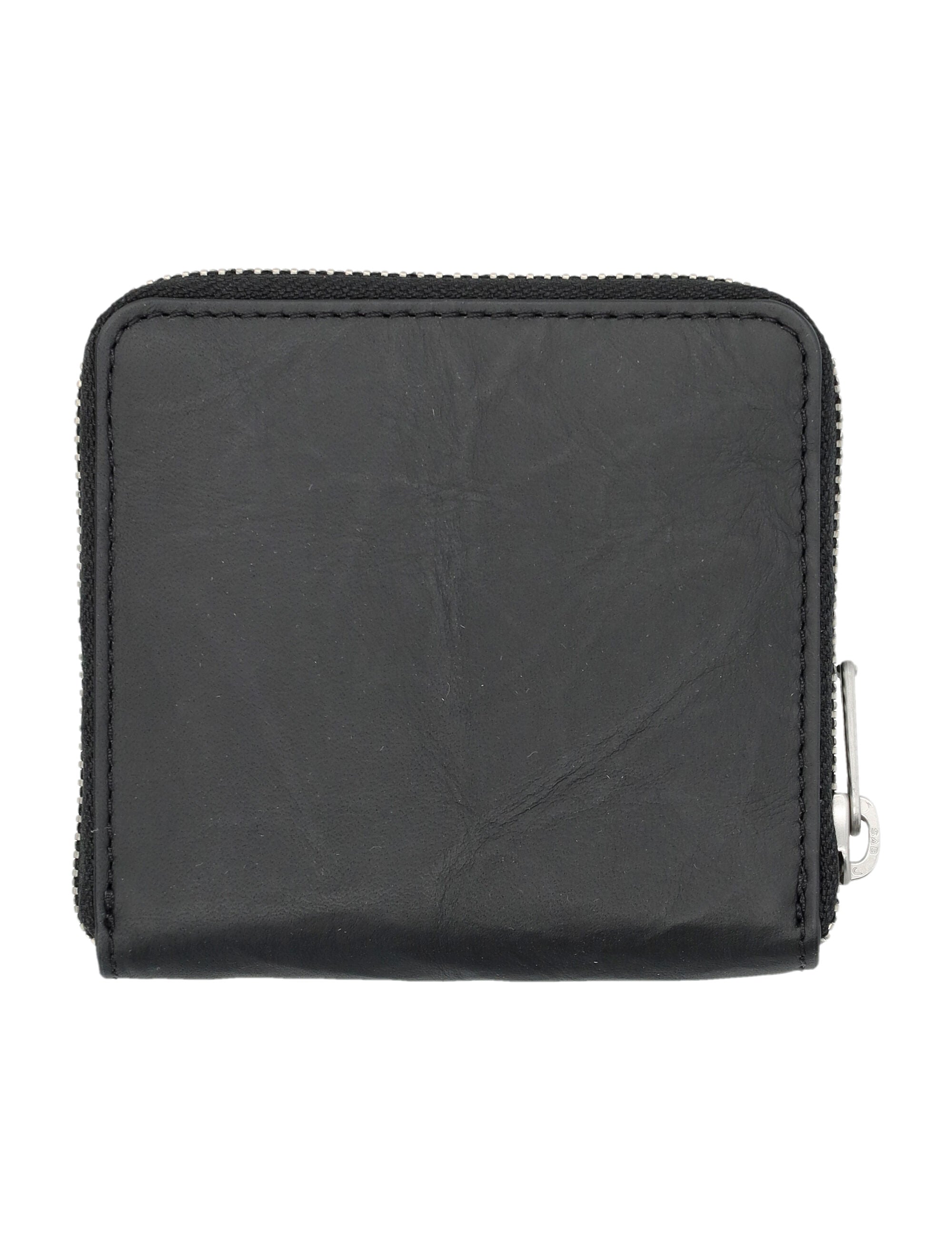All-around zip crinkle leather wallet Black