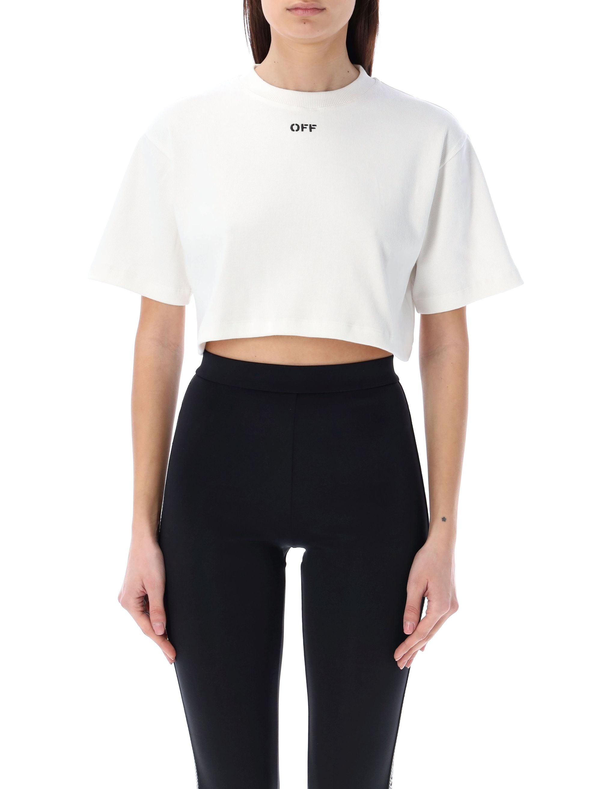 Off stamp rib cropped tee White Cotton Tshirt