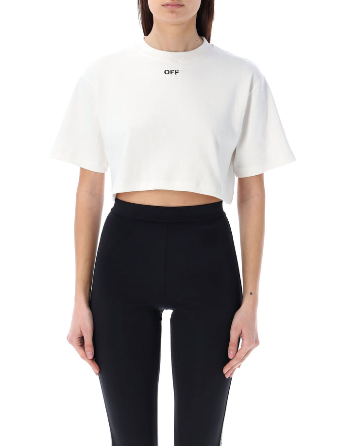 Off stamp rib cropped tee White Cotton Tshirt