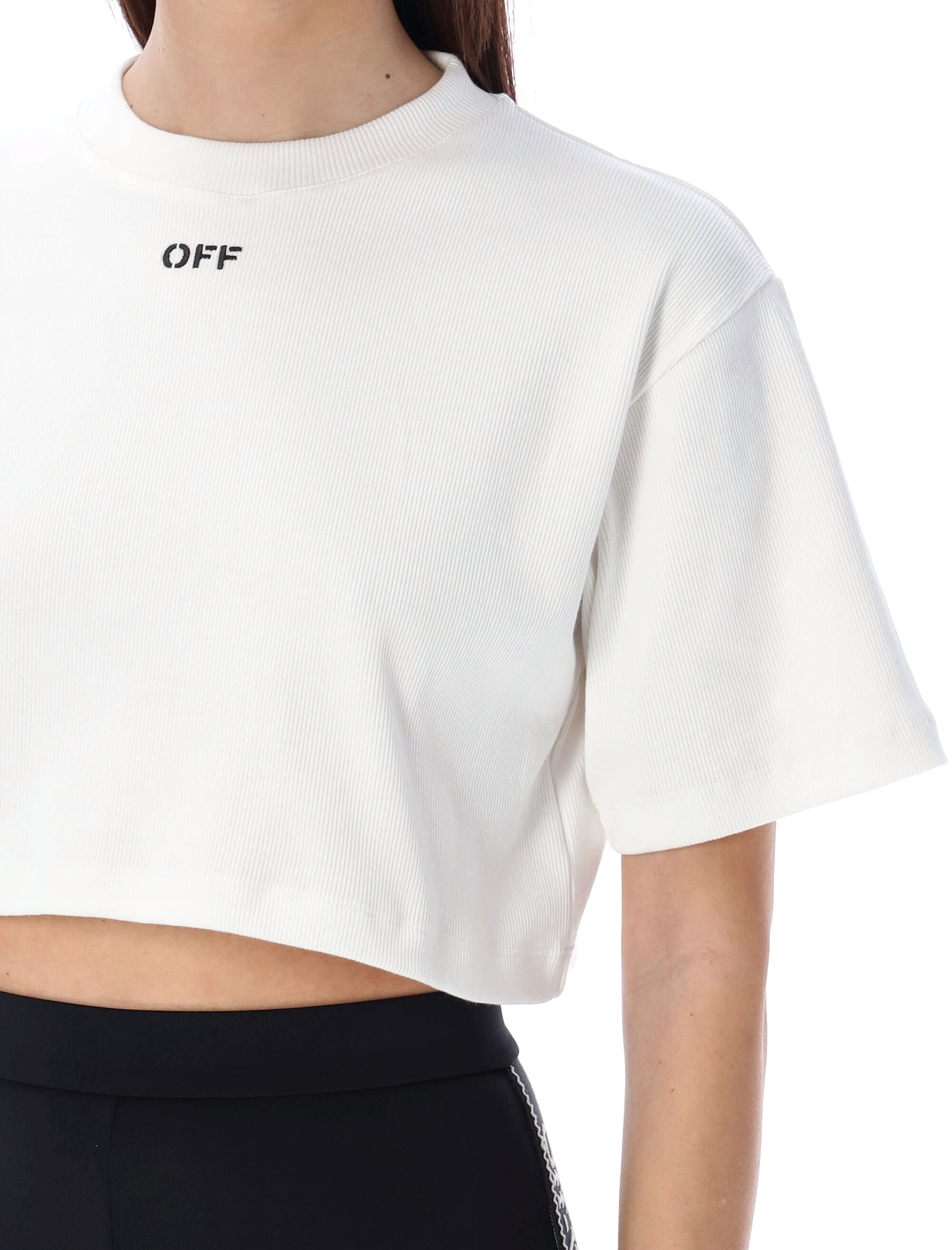 Off stamp rib cropped tee White Cotton Tshirt