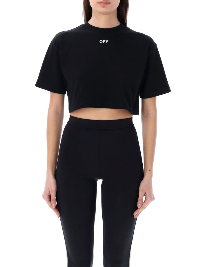Off stamp rib cropped tee Black Cotton Tshirt