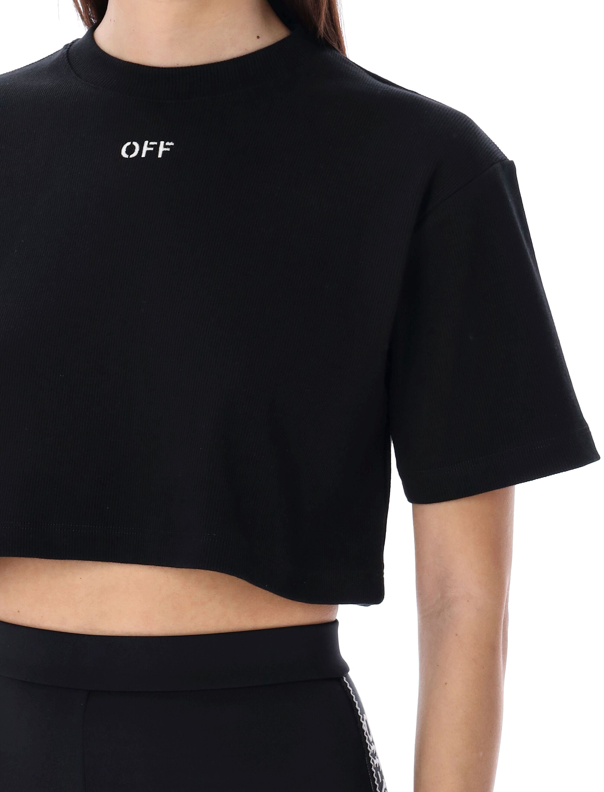 Off stamp rib cropped tee Black Cotton Tshirt