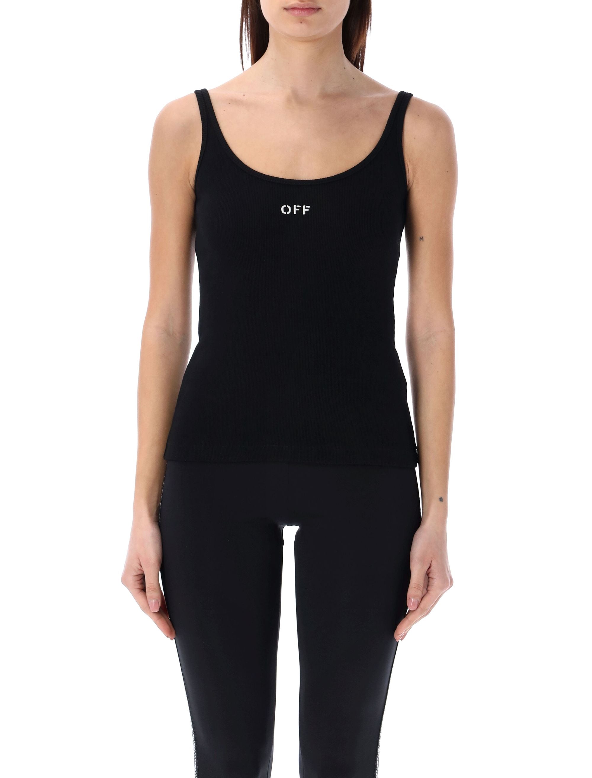 Off stamp rib tank top Black Cotton