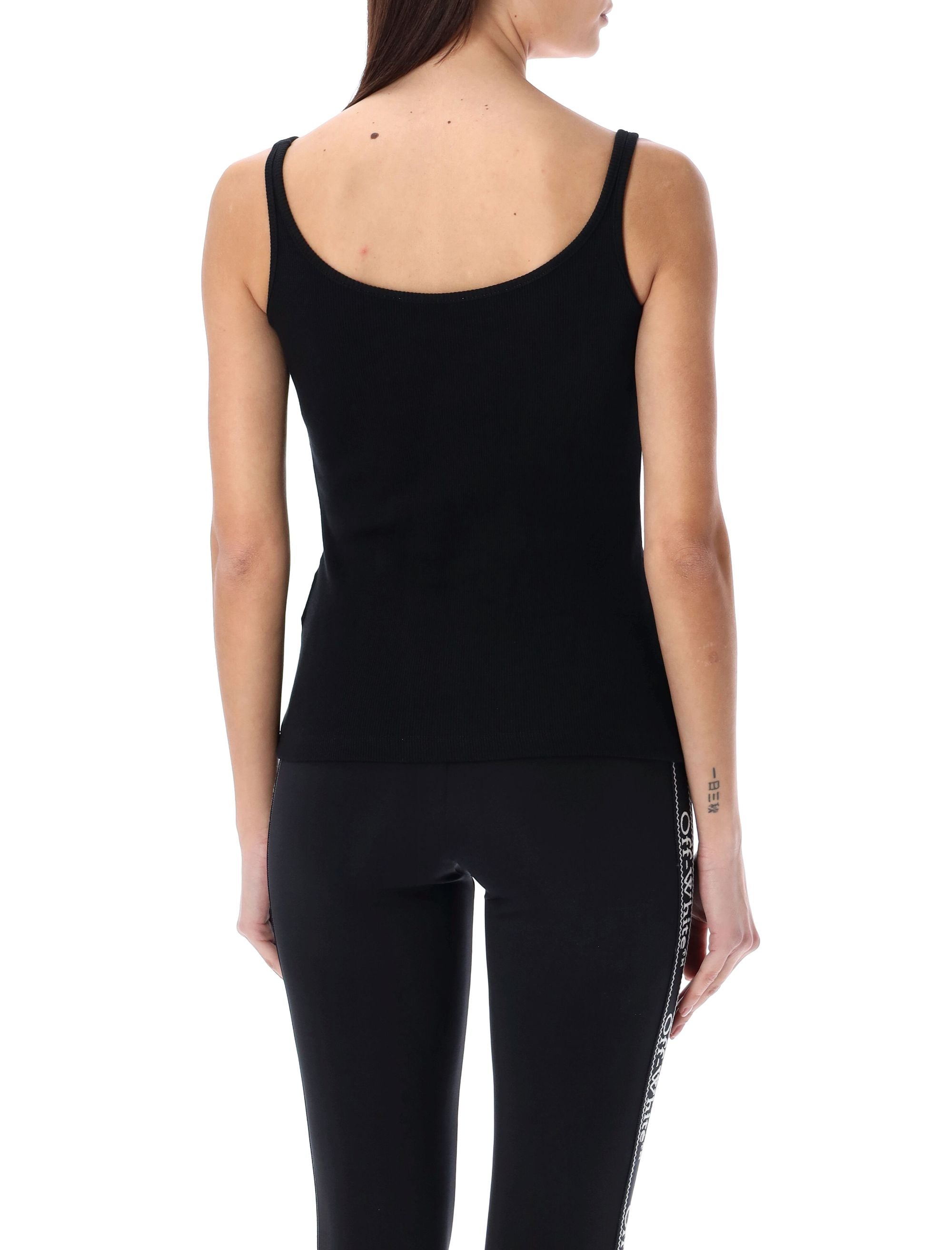 Off stamp rib tank top Black Cotton