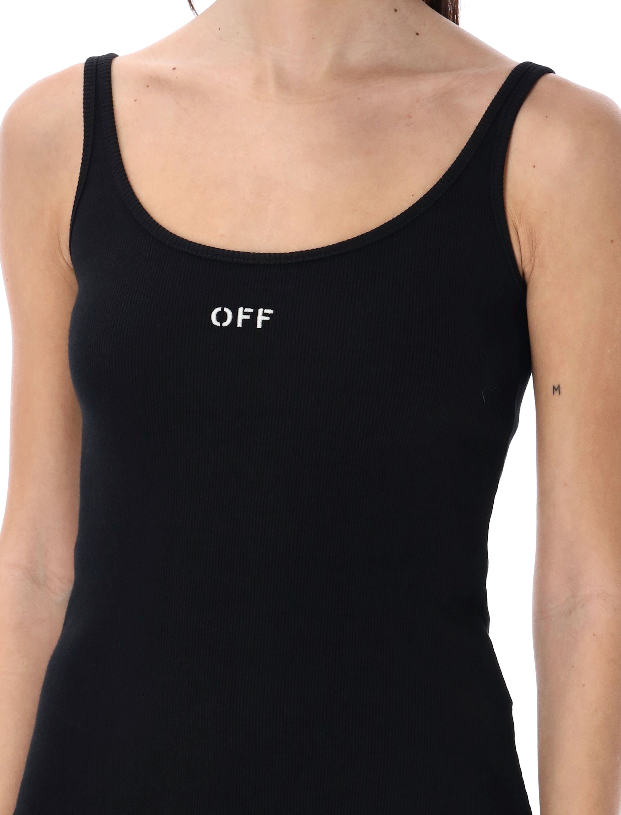 Off stamp rib tank top Black Cotton
