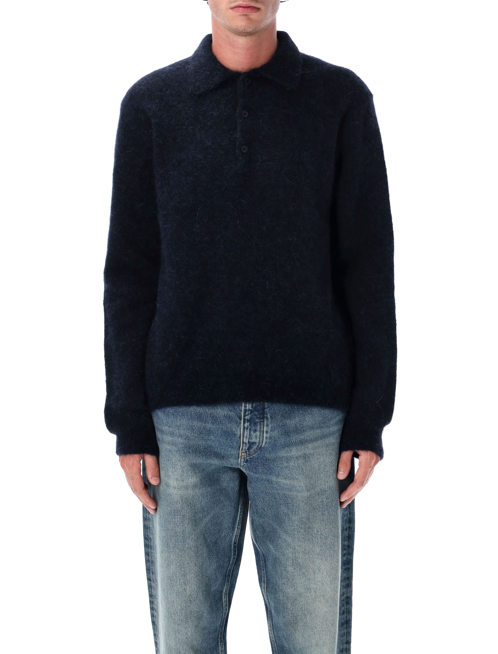 Sunflower Mohair Blend Polo Sweater Navy Mahair