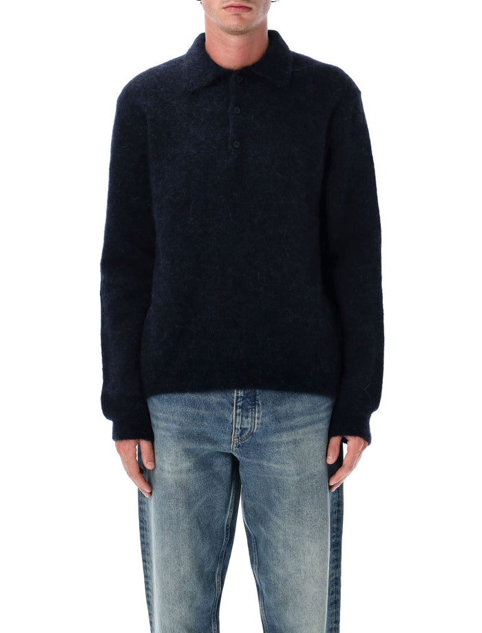 Sunflower Mohair Blend Polo Sweater Navy Mahair