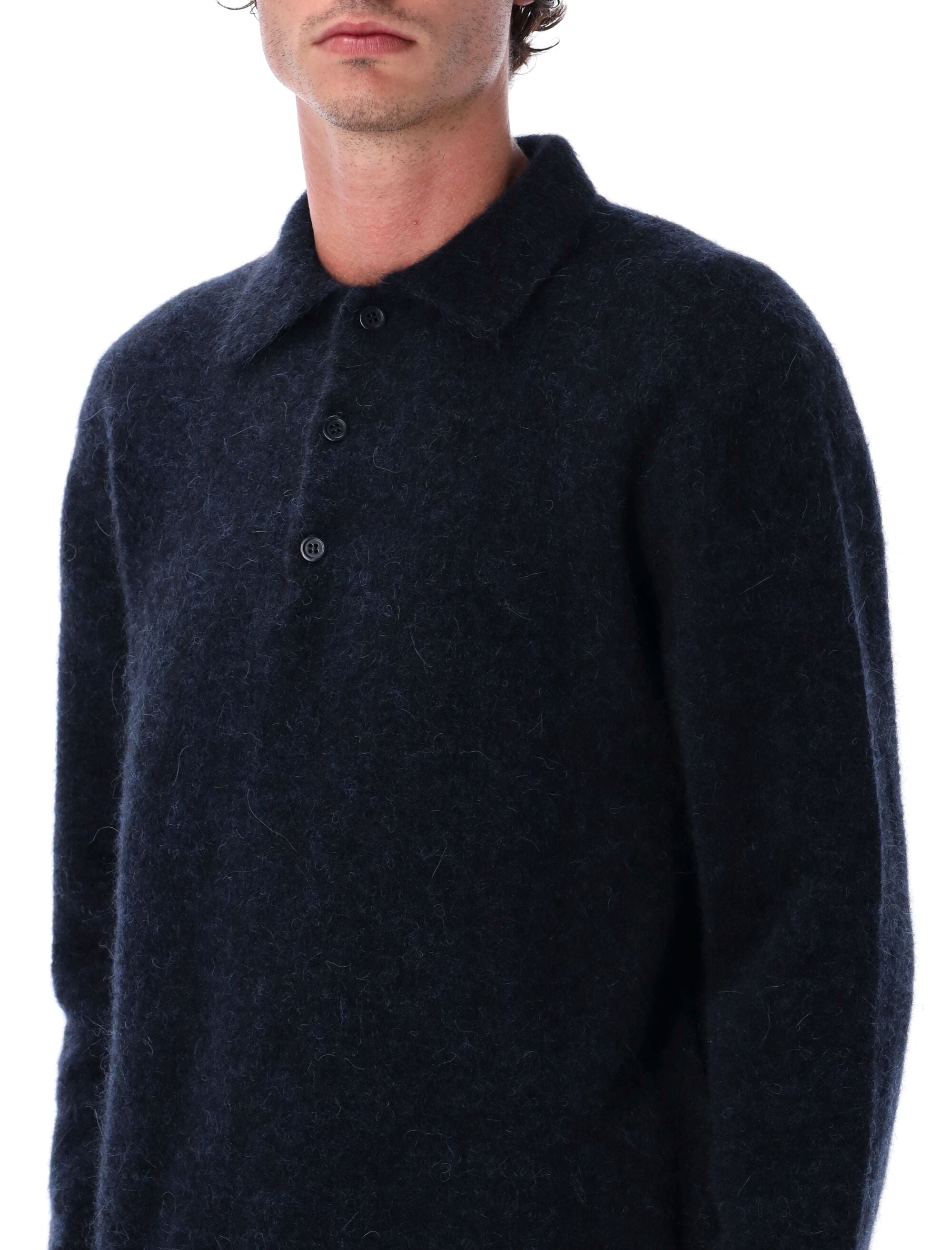 Sunflower Mohair Blend Polo Sweater Navy Mahair