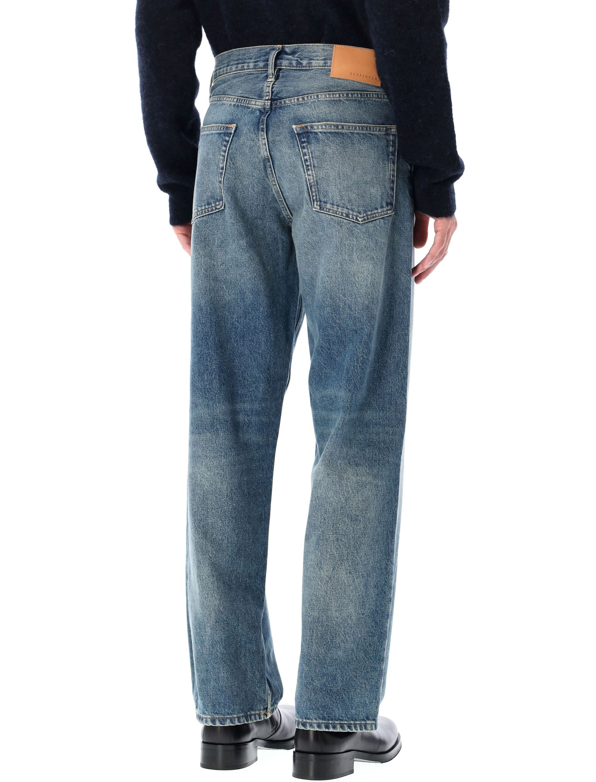 Sunflower Loose Fit Vintage-Washed Organic Denim Jeans Dark Blue Vintage Cotton
