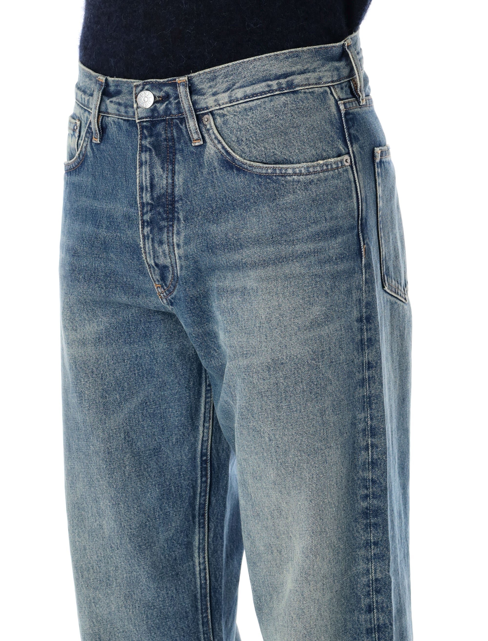 Sunflower Loose Fit Vintage-Washed Organic Denim Jeans Dark Blue Vintage Cotton