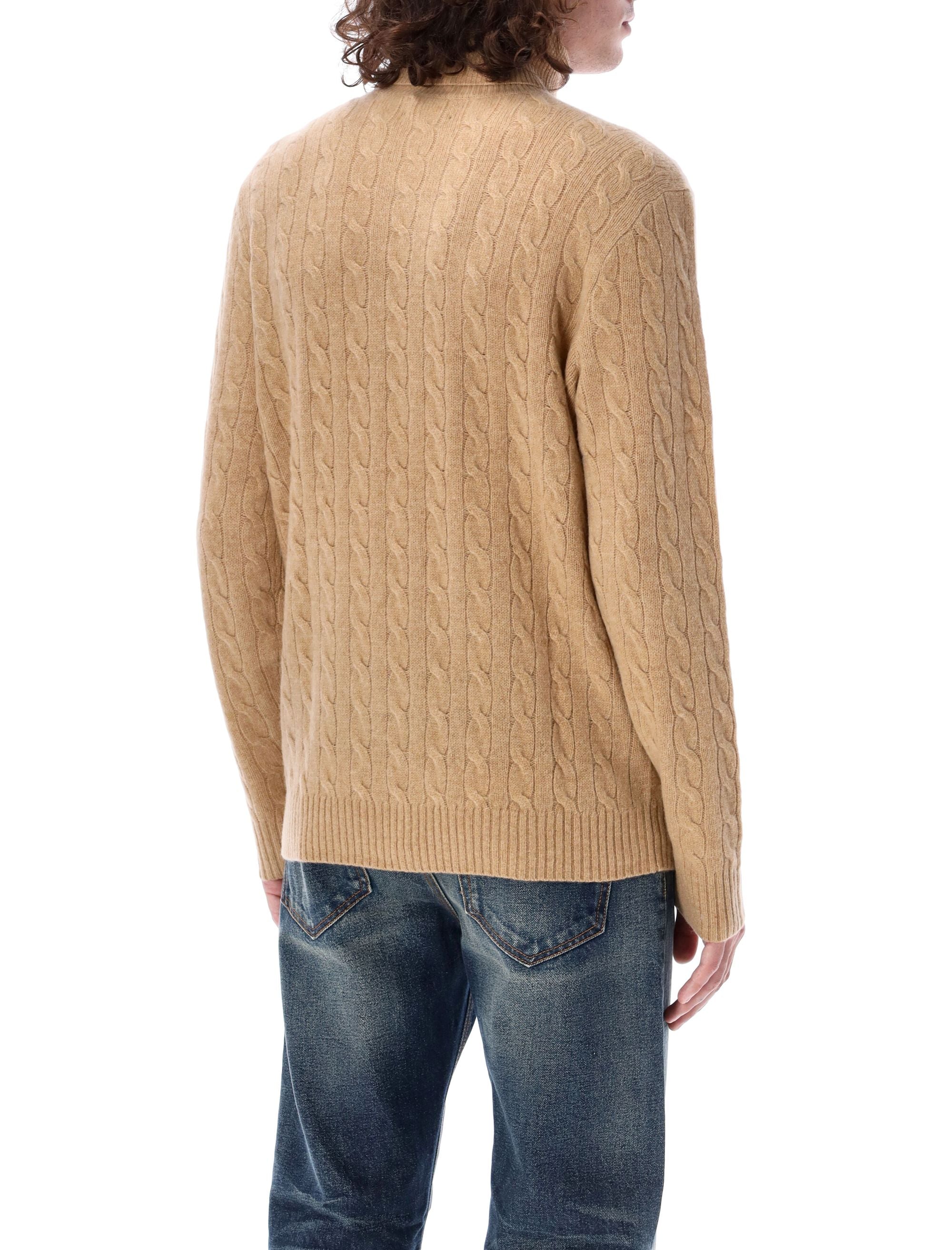 Cable knit high-neck sweater Camel Wool