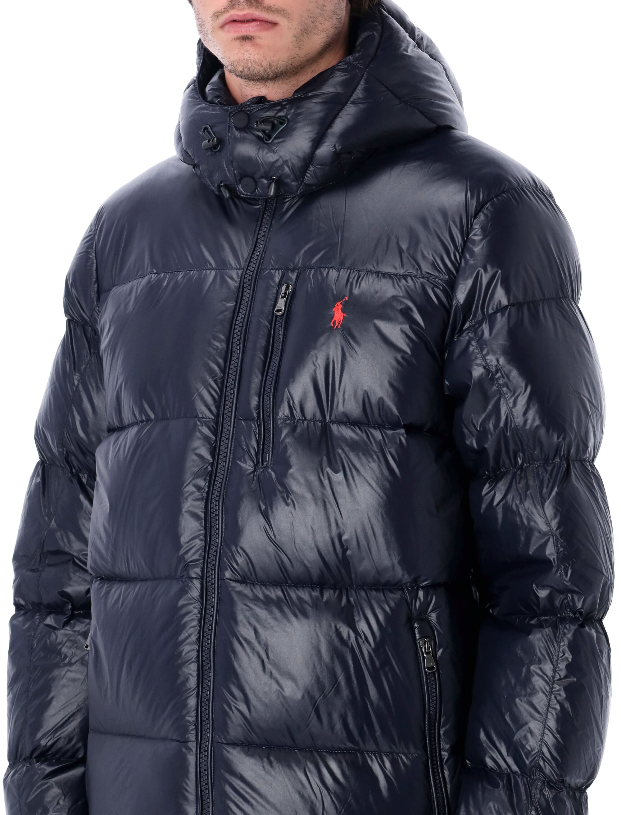 Polo Ralph Lauren The Gorham Glossed down jacket with detachable hood Navy Recycled Nylon Filling