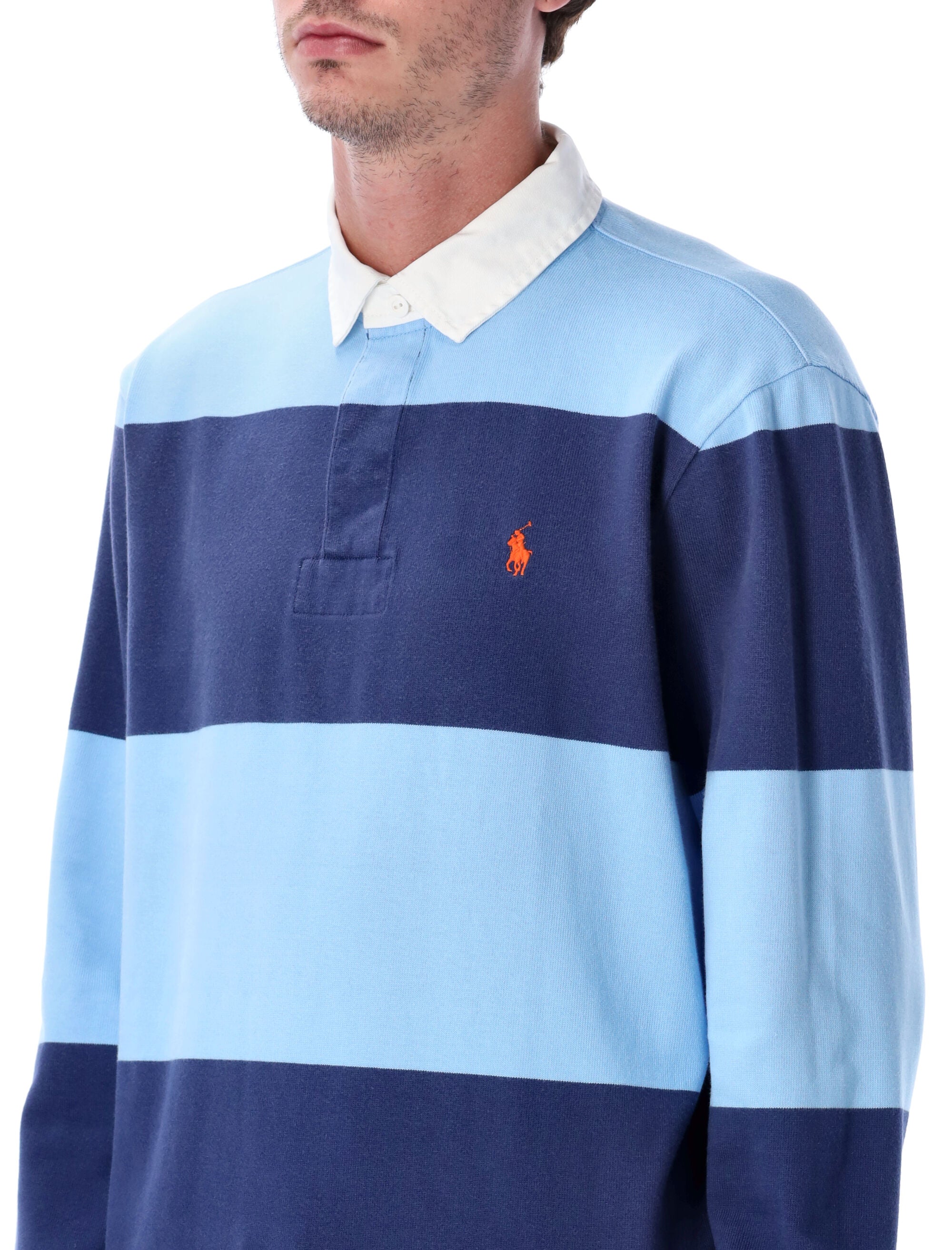 Polo Ralph Lauren iconic striped Rugby shirt Chambray Blue Cotton T-shirt