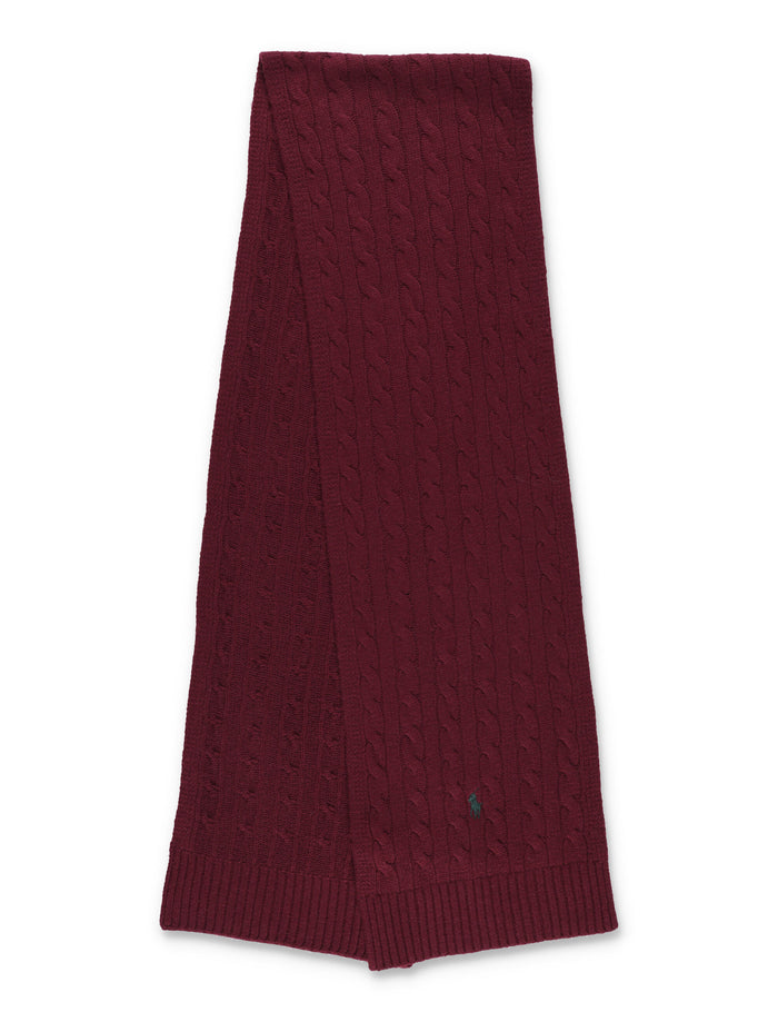Polo Ralph Lauren Wool-Blend Cable-Knit Scarf Wine
