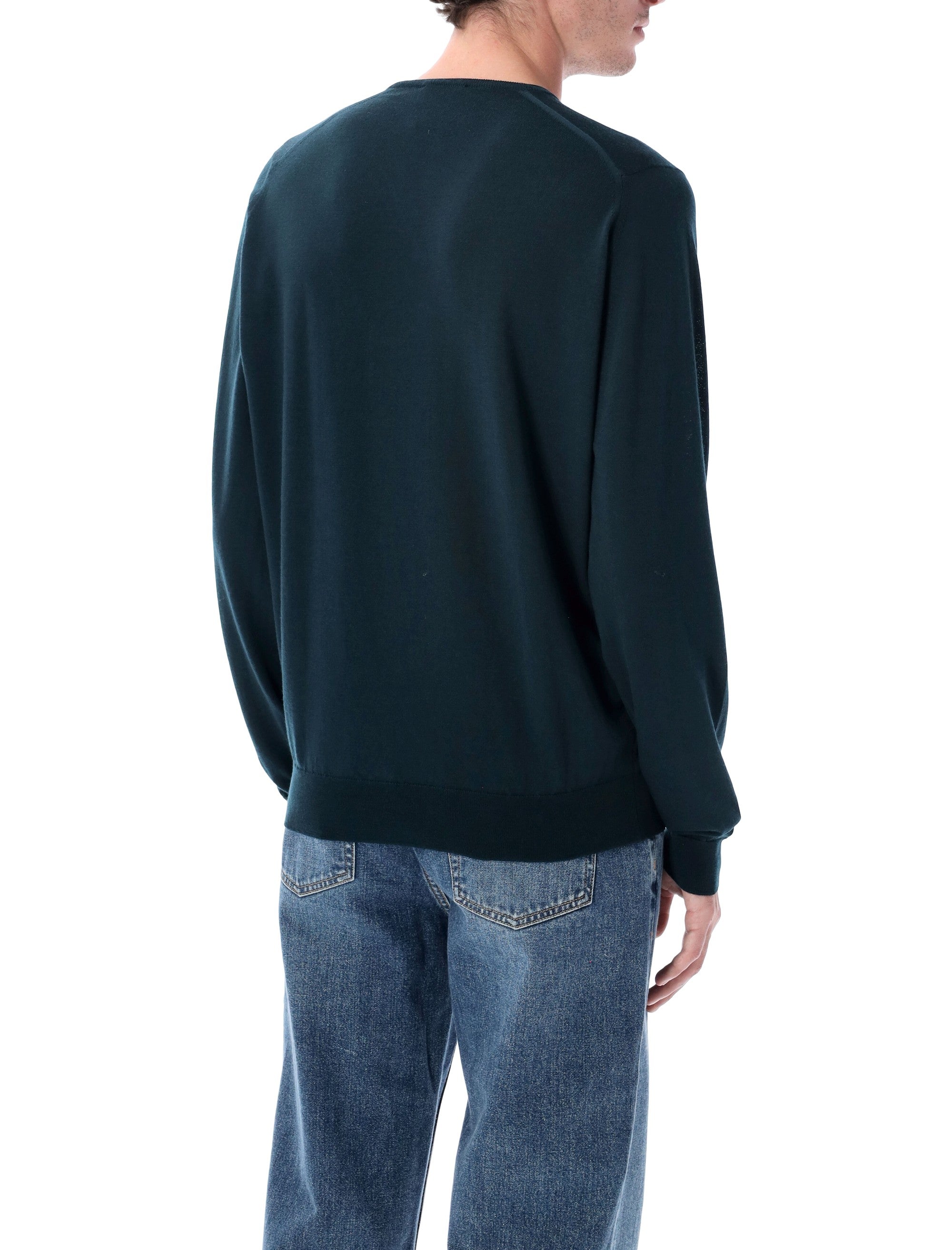 John Smedley Blenheim extra fine merino wool V-neck jumper Richardson Green Merinos Sweater