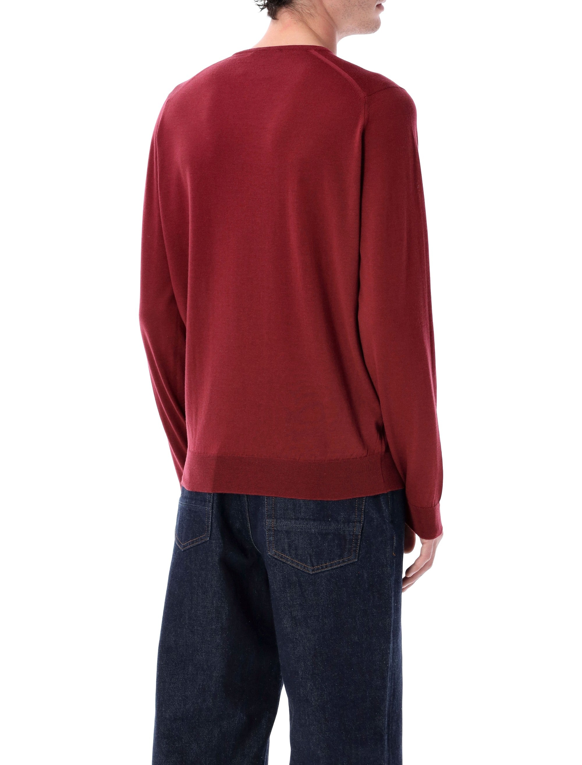 John Smedley Blenheim extra fine merino wool V-neck jumper Woolf Red Merinos Sweater