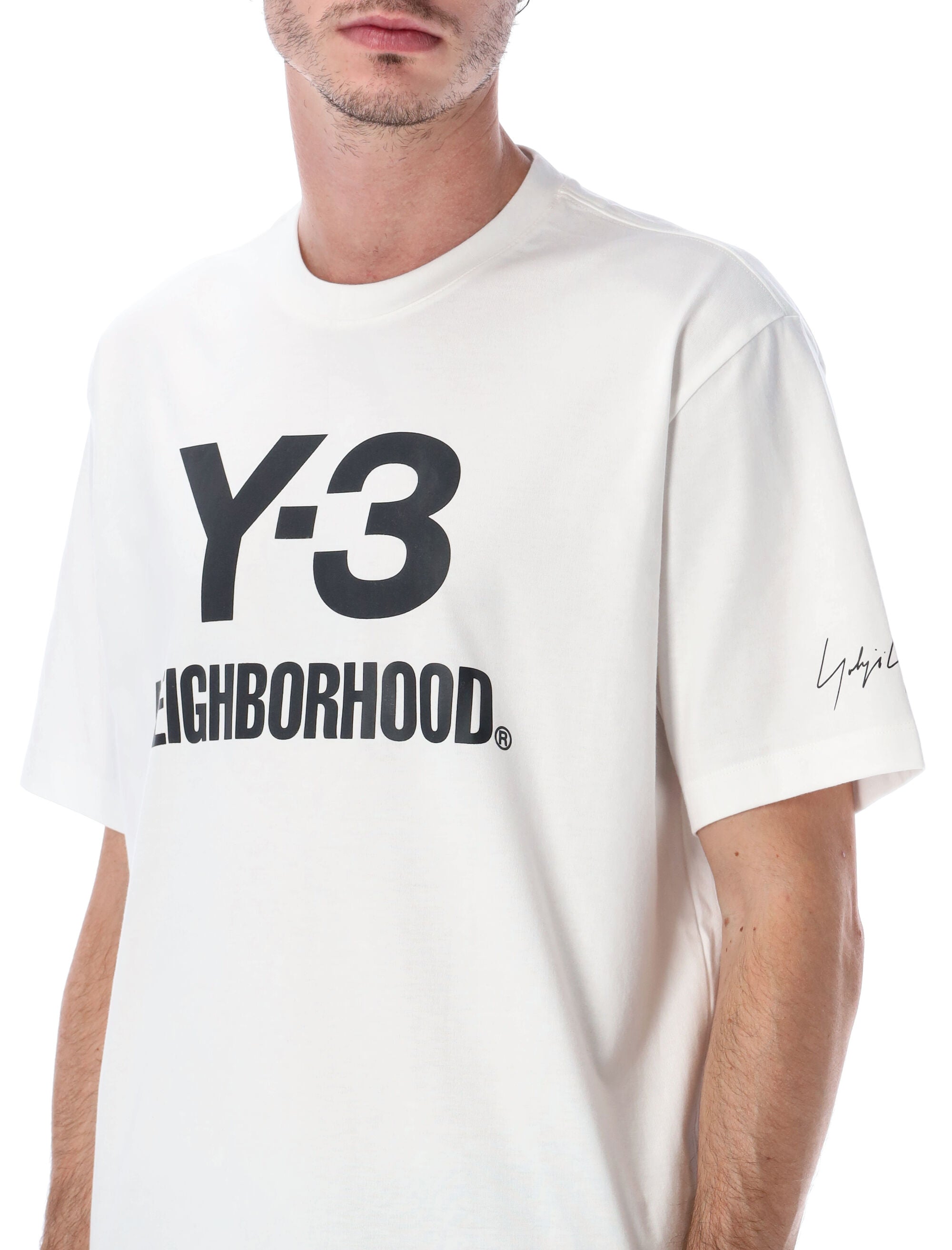 Y-3 NBHD oversized white cotton logo t-shirt Tshirt