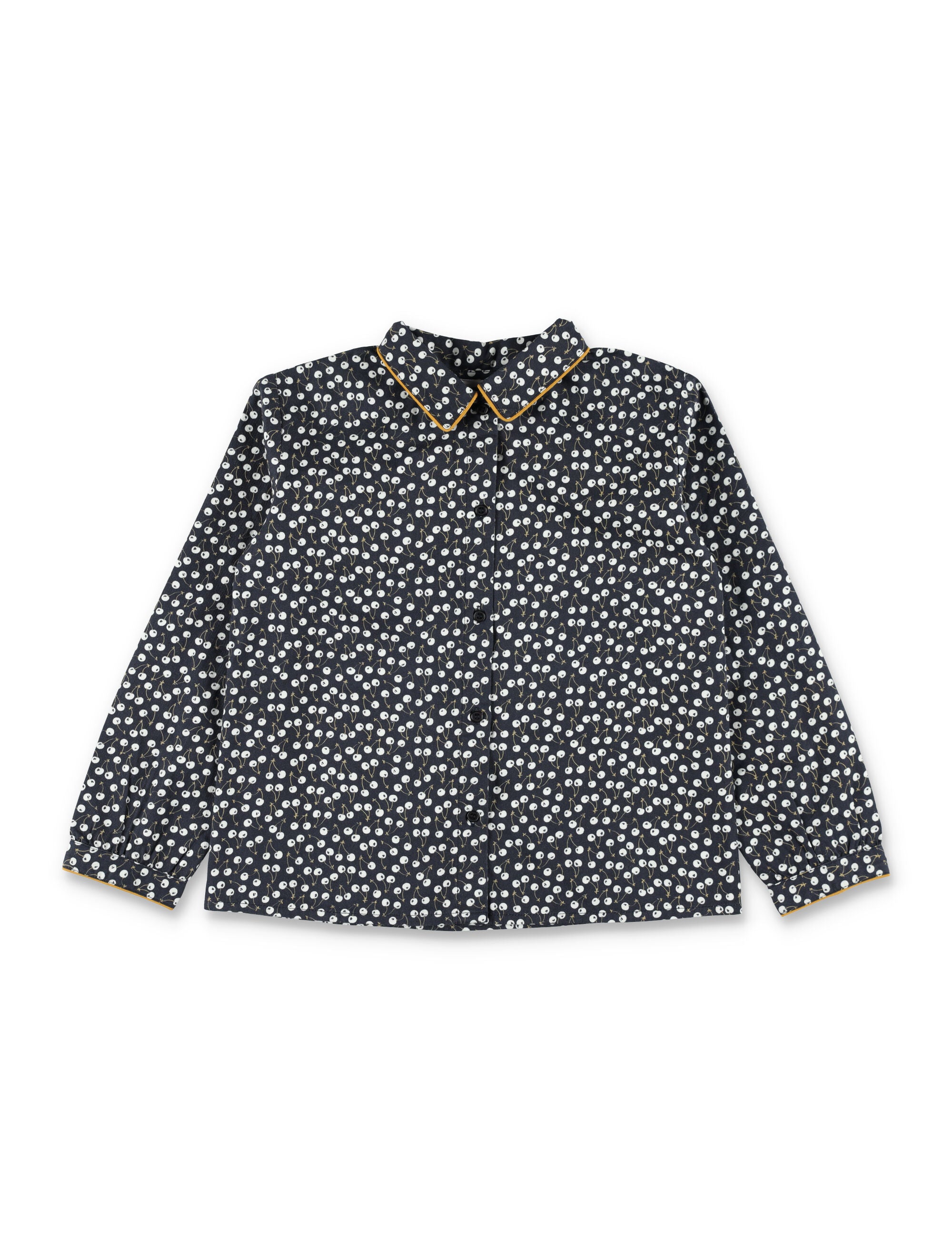 Bonpoint Hyacinth girls Blouse with cherry print Midnight Blue Organic Cotton Shirt