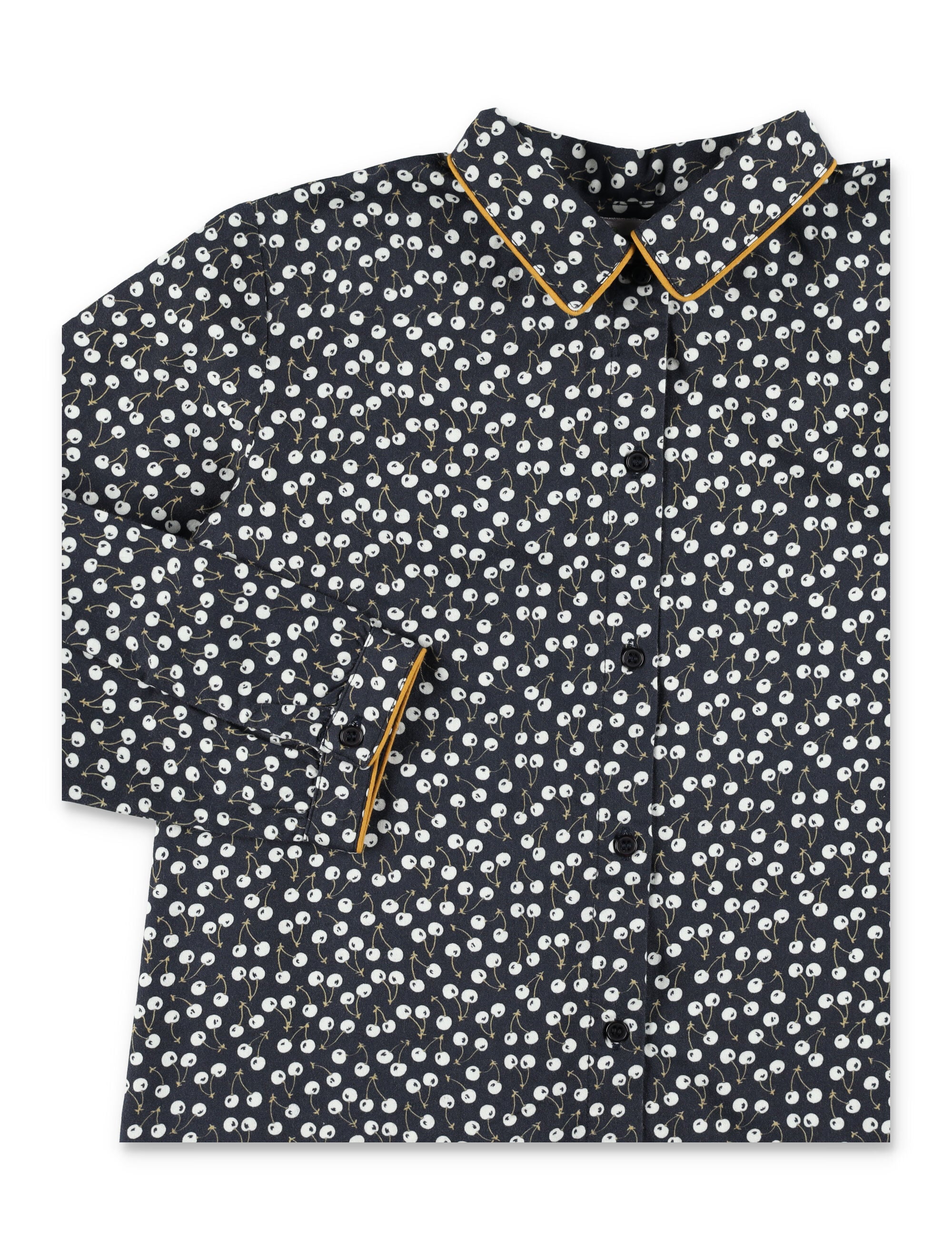 Bonpoint Hyacinth girls Blouse with cherry print Midnight Blue Organic Cotton Shirt