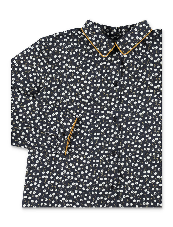 Bonpoint Hyacinth girls Blouse with cherry print Midnight Blue Organic Cotton Shirt