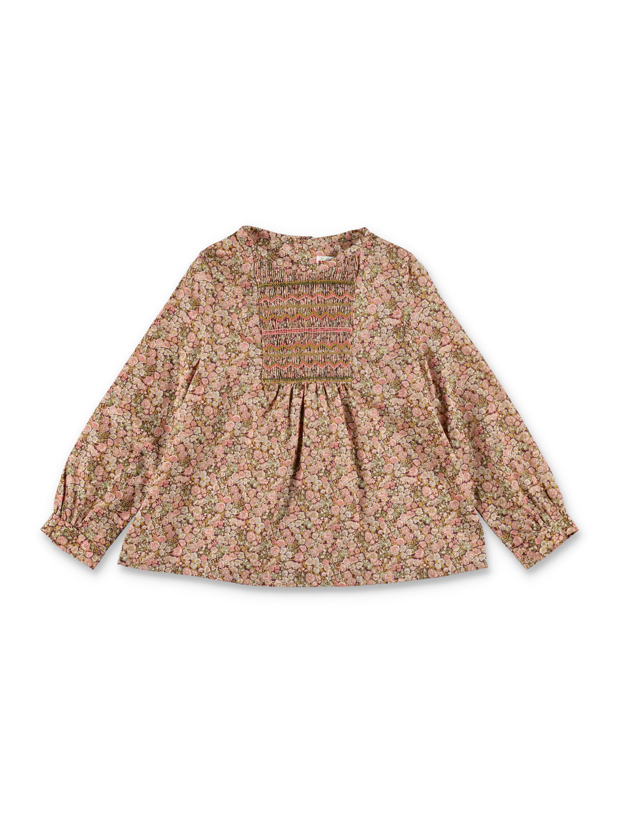 Bonpoint Juliette floral blouse in Liberty cotton with smocked panel Orange Organic Shirt