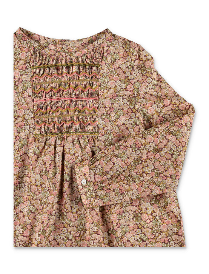 Bonpoint Juliette floral blouse in Liberty cotton with smocked panel Orange Organic Shirt