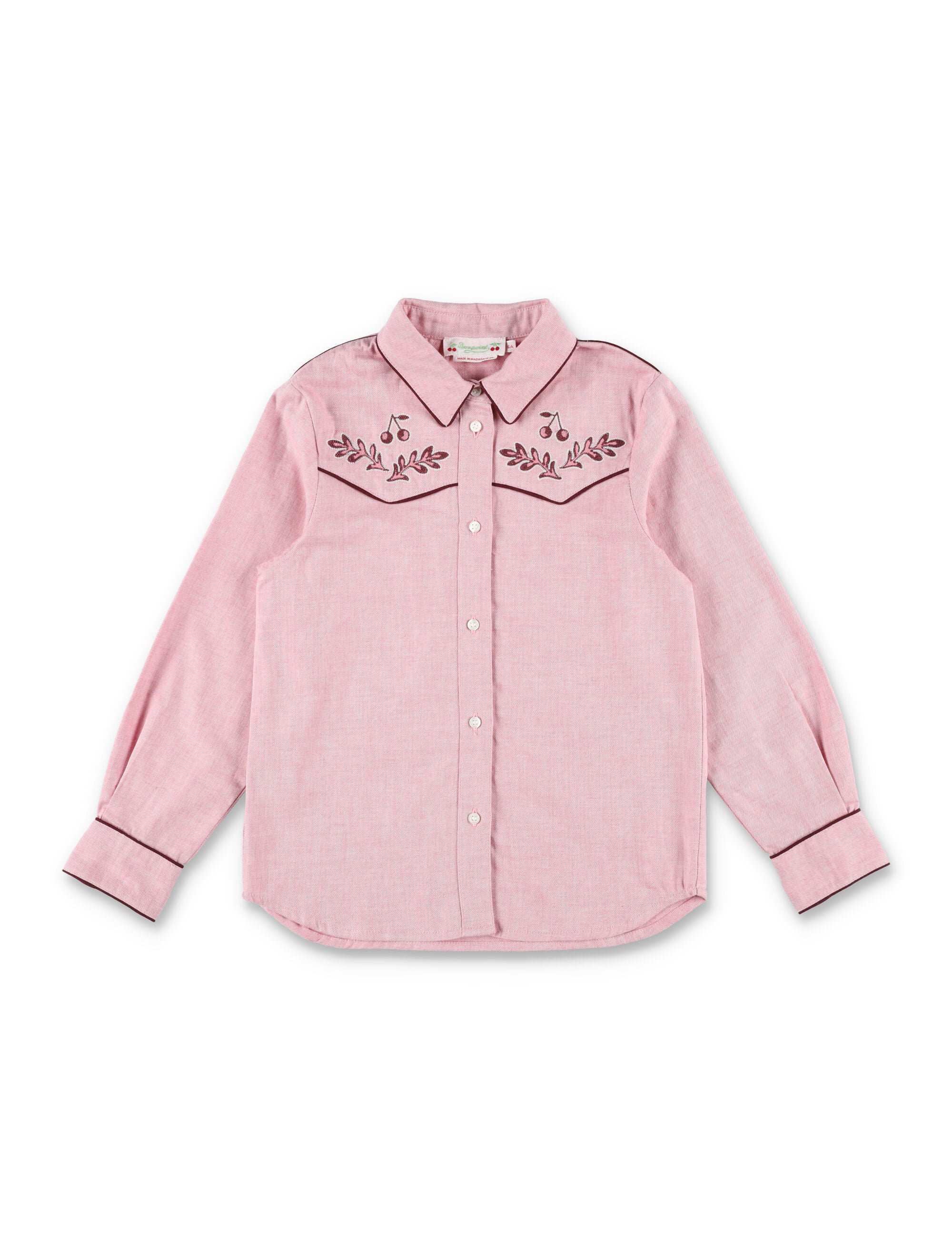 Bonpoint Girl – Jiggle Cotton Twill Blouse with Embroidery Pale Pink Shirt
