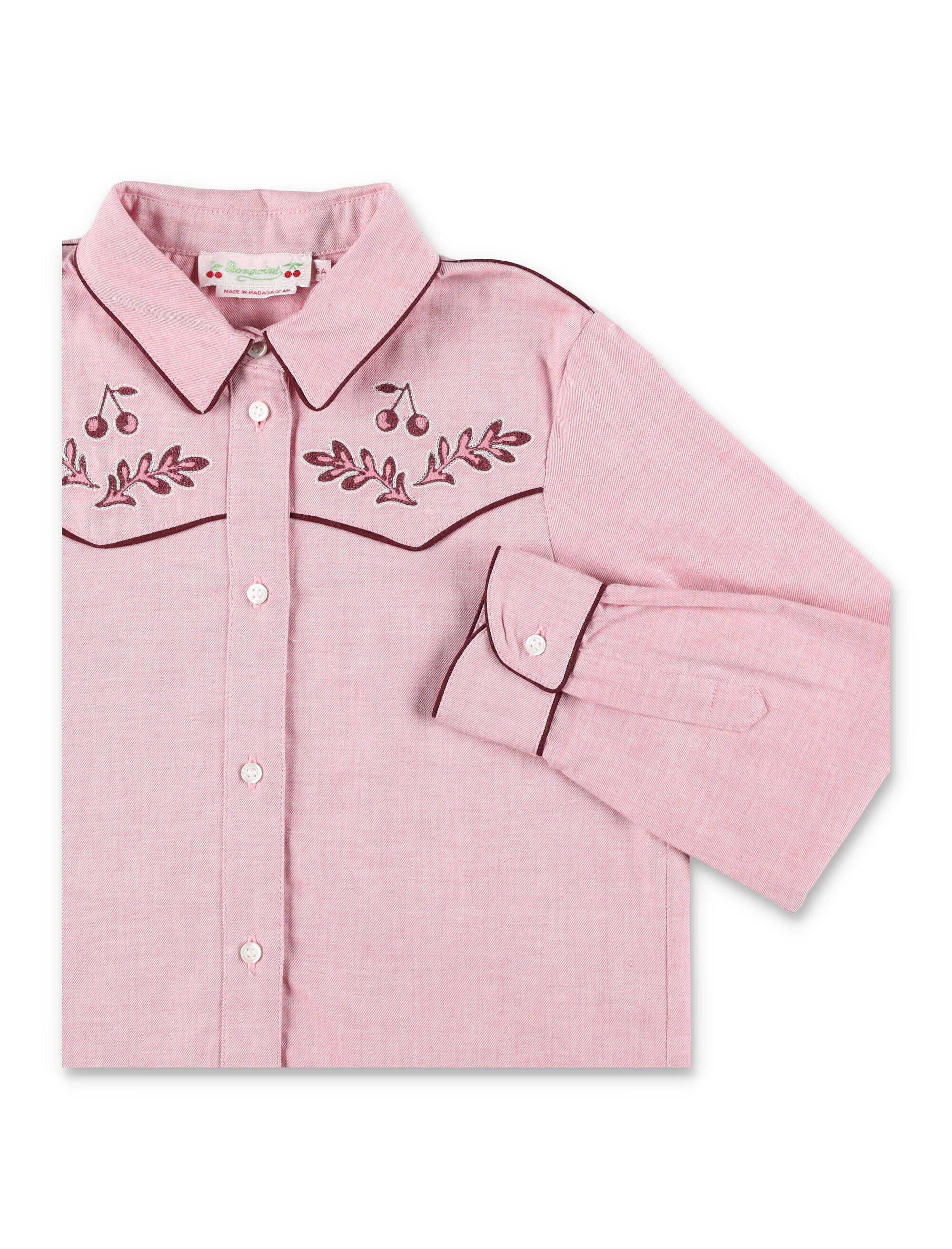 Bonpoint Girl – Jiggle Cotton Twill Blouse with Embroidery Pale Pink Shirt