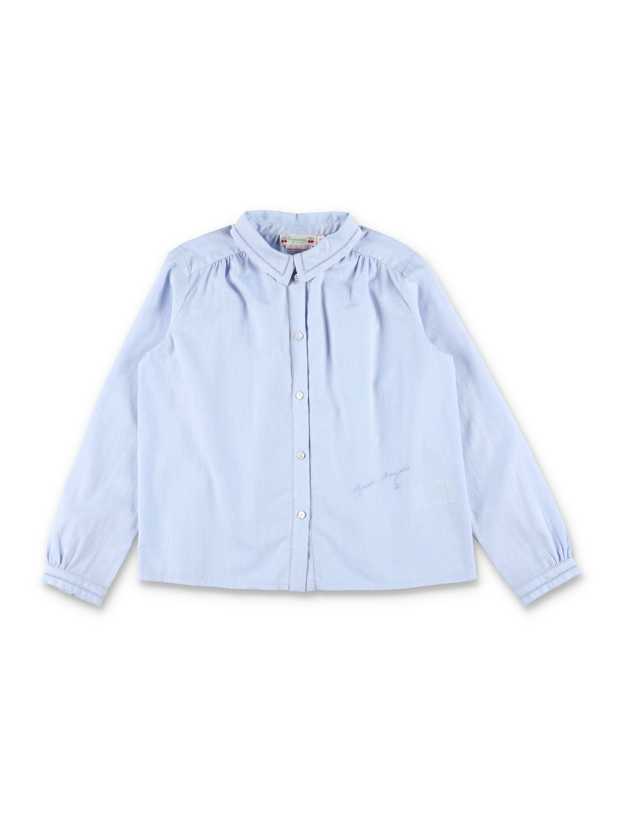 Bonpoint light blue Basiline blouse with embroidery Ciel Cotton Shirt