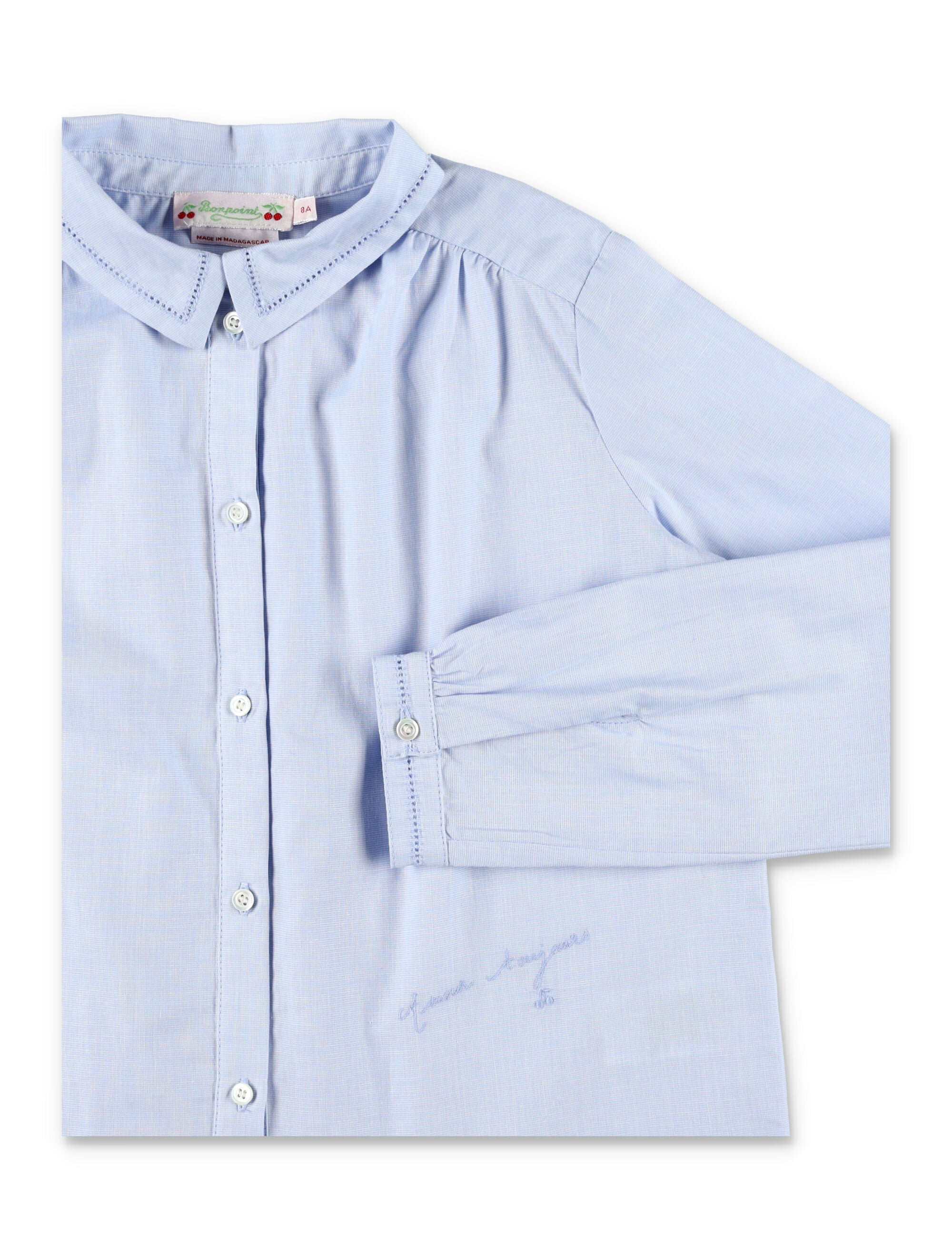 Bonpoint light blue Basiline blouse with embroidery Ciel Cotton Shirt