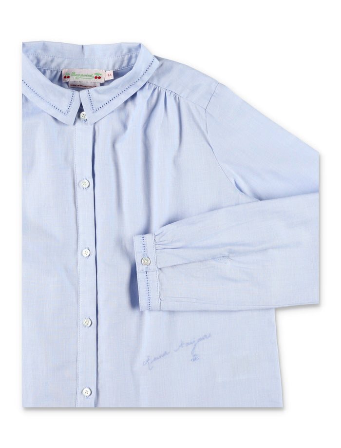 Bonpoint light blue Basiline blouse with embroidery Ciel Cotton Shirt