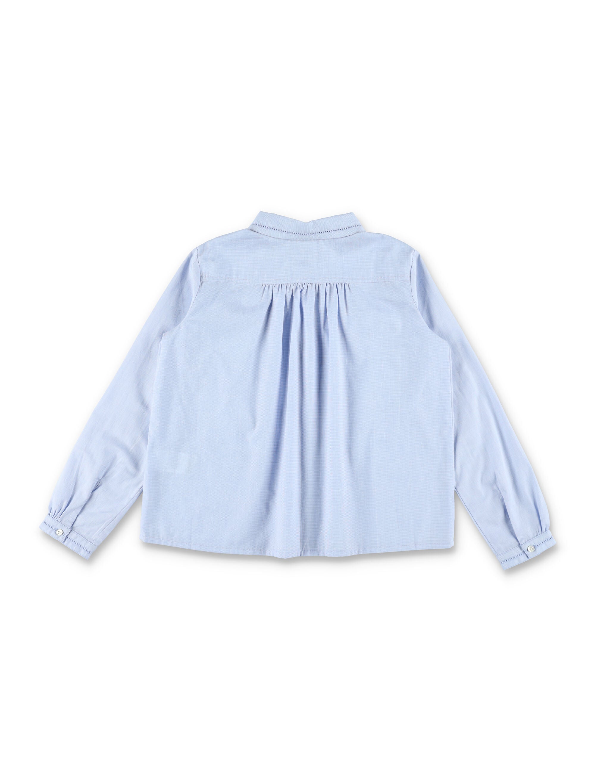 Bonpoint light blue Basiline blouse with embroidery Ciel Cotton Shirt