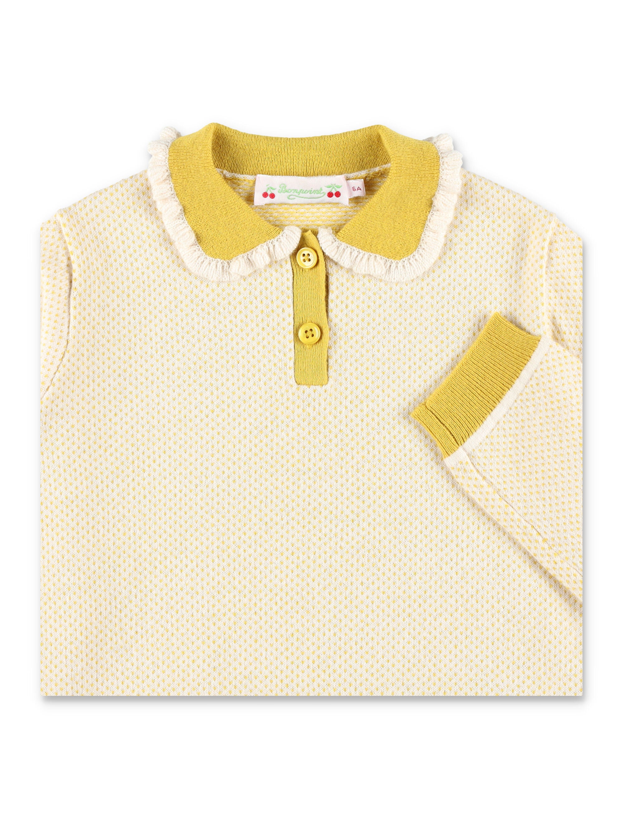 Bonpoint Jrynja Girls Sweater with Gathered Collar Anise Wool