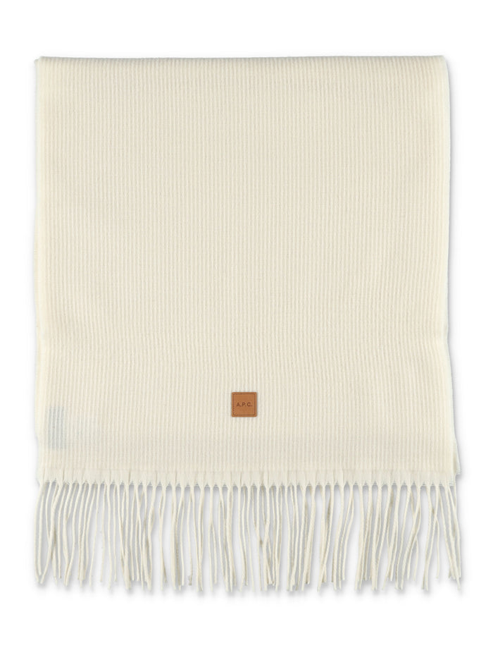 A.P.C. Aria Wool Scarf with Logo Ecru Virgin
