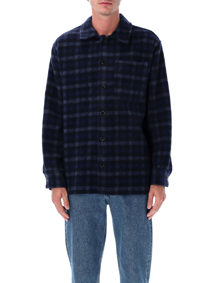 A.p.c. Stanley Checked Wool Overshirt Dark Navy Jacket