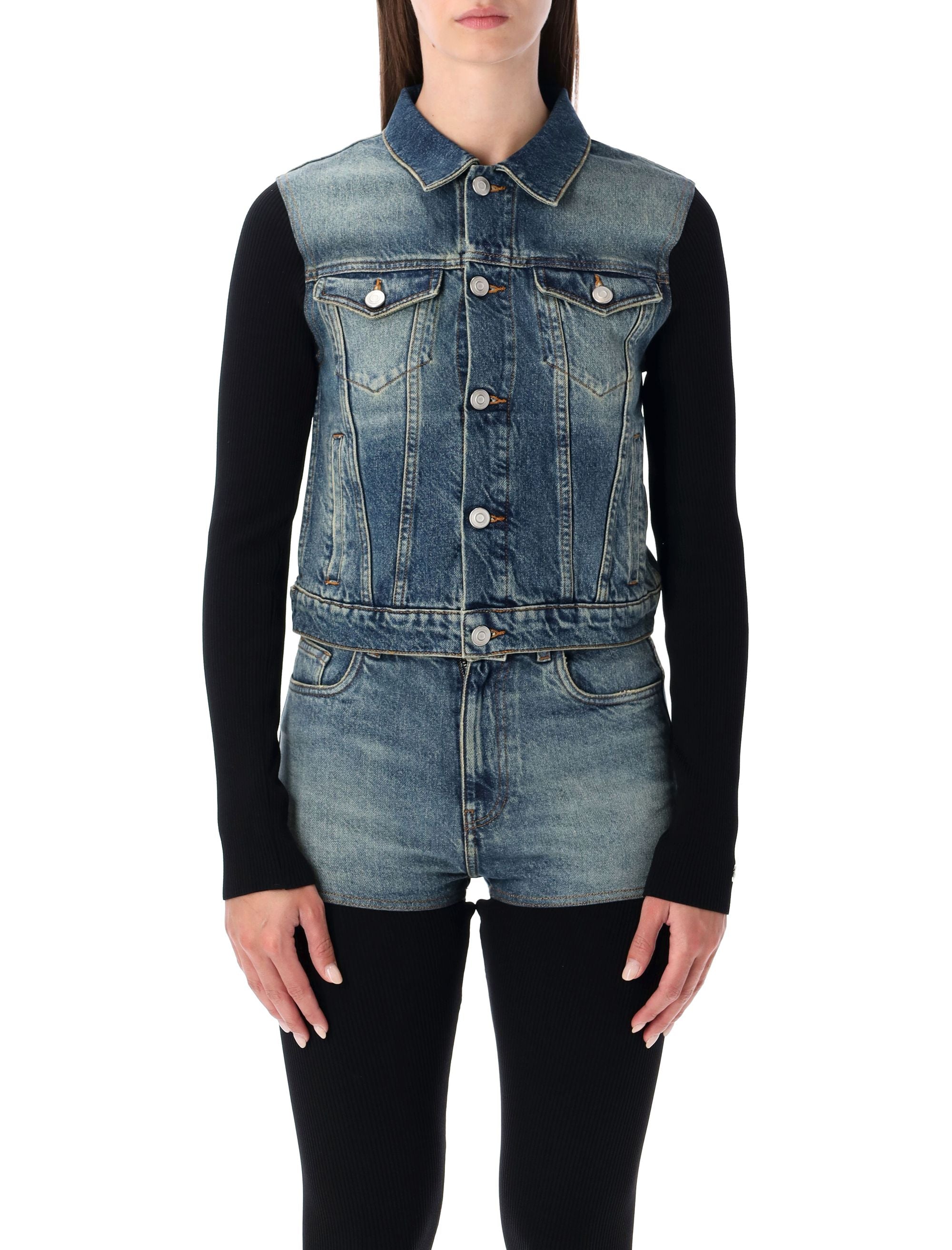 Hybrid Rib Knit and Denim Trompe-lŒil Jacket Coperni Blue Black Organic Cotton Fabric 2